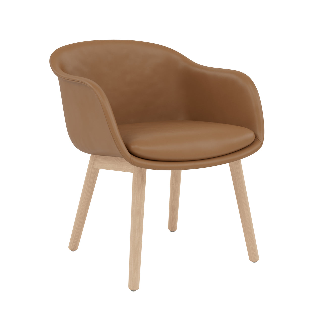 Fiber Conference Armchair: Wood Base Upholstered + Oak + Refine Leather Cognac