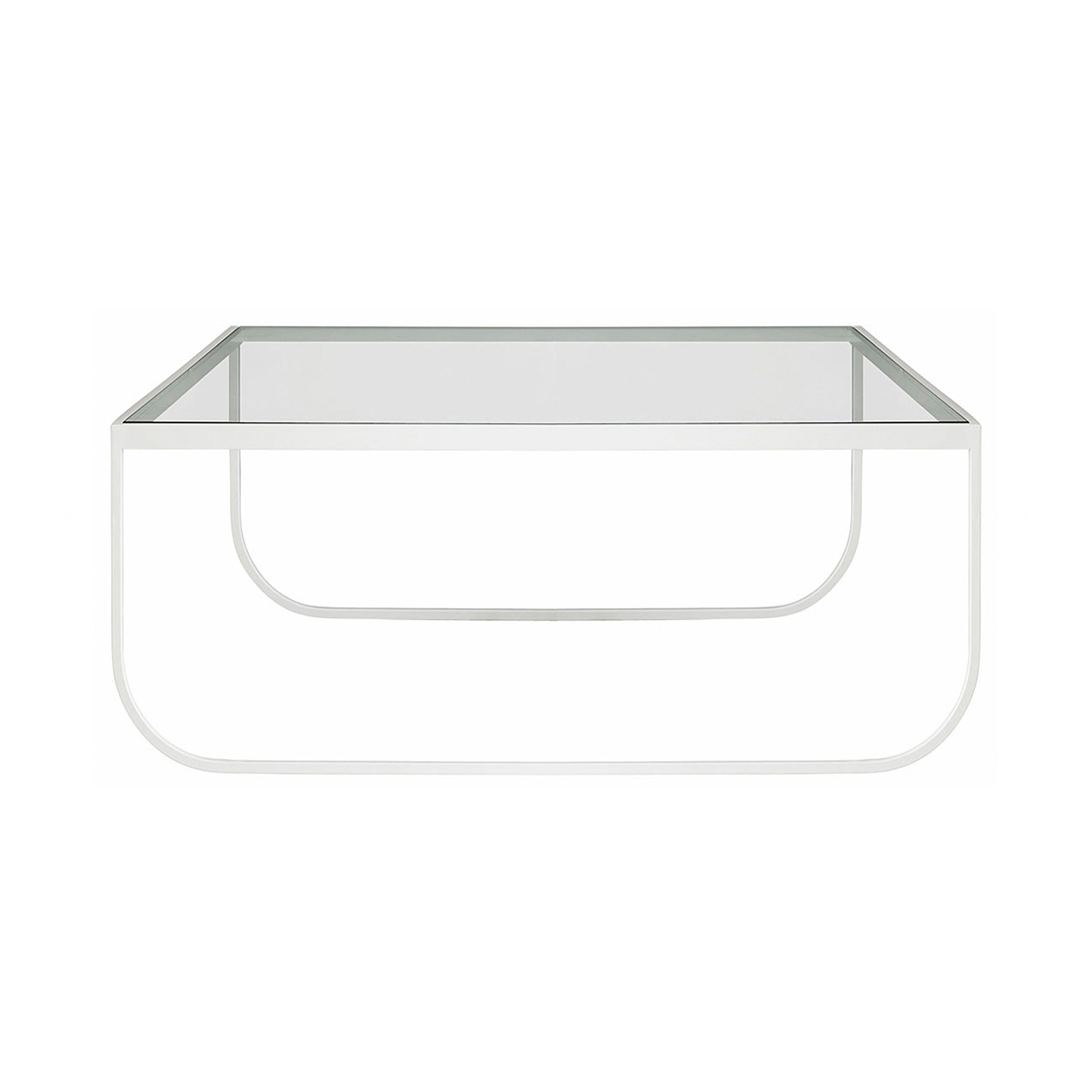 Tati Large Coffee Table: High + Glass Top + Transparent Glass + White
