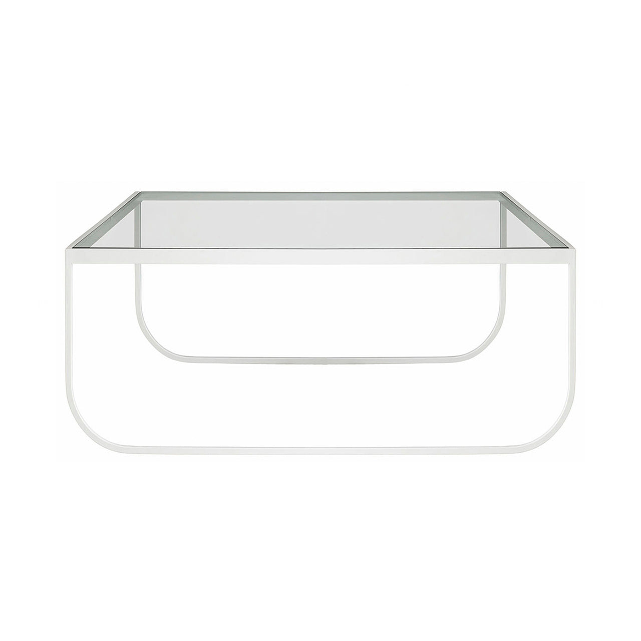 Tati Large Coffee Table: High + Glass Top + Transparent Glass + White