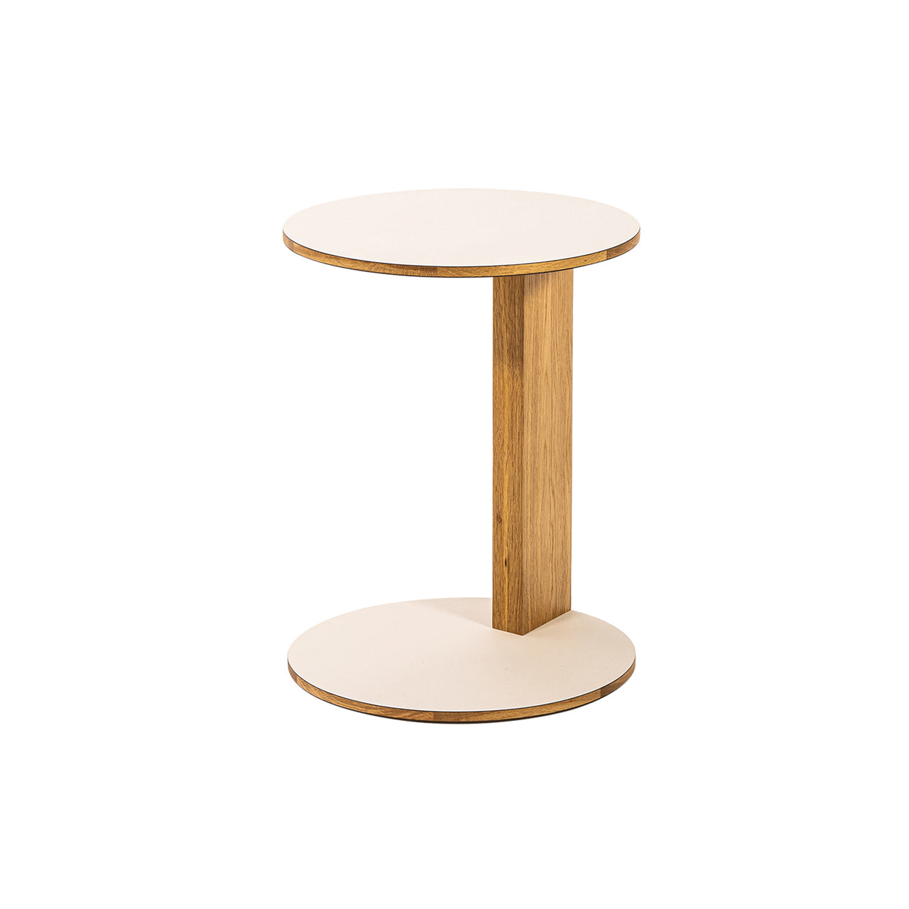 Overhang Side Table: Round + Oak + White