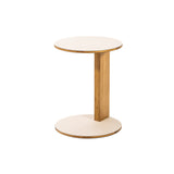 Overhang Side Table: Round + Oak + White