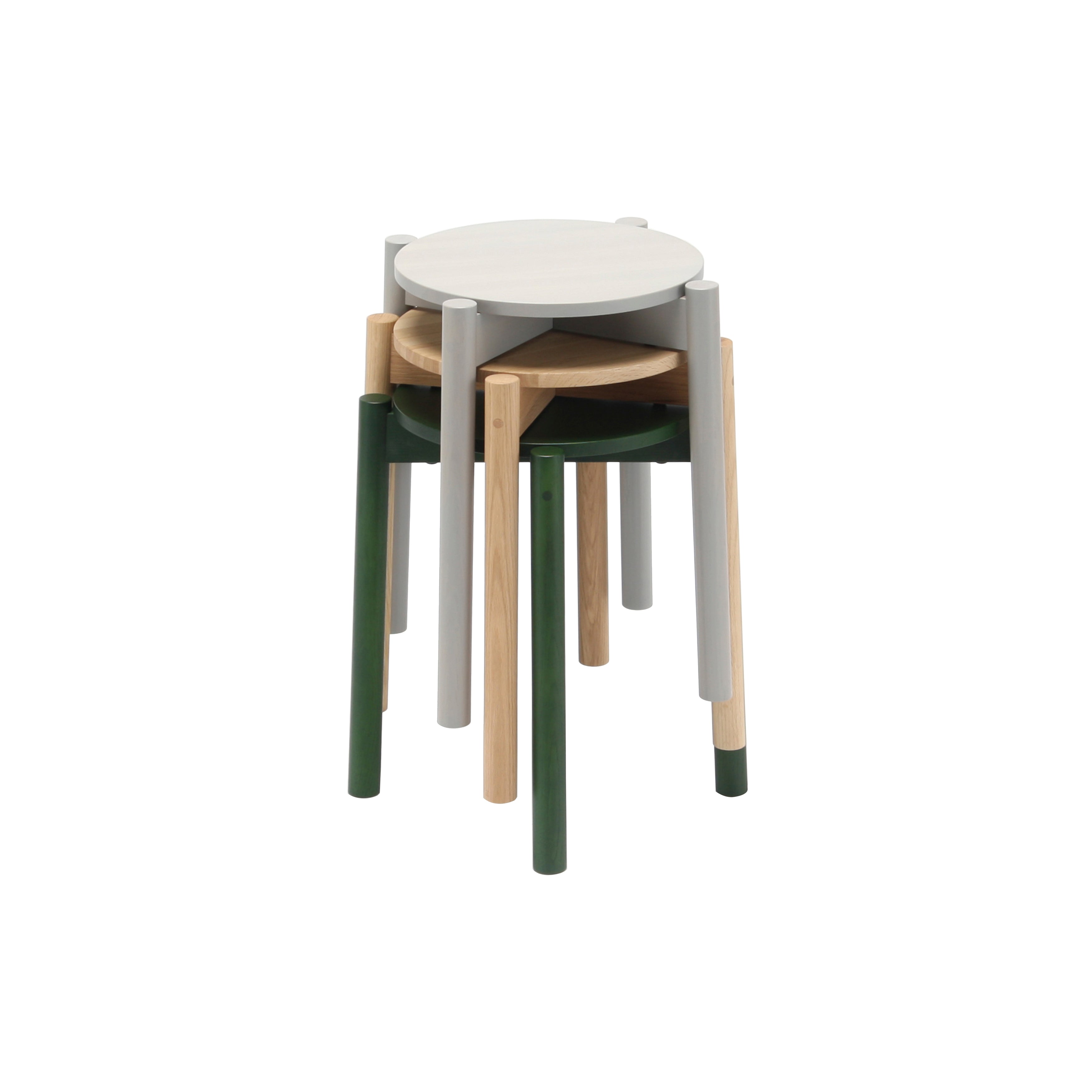 Castor Stool Plus: Grain Grey + Pure Oak + Moss Green