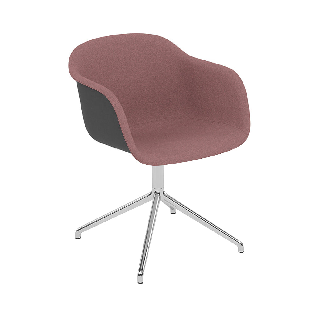 Fiber Armchair: Swivel Base Front Upholstered + Recycled Shell + Polished Aluminum + Black