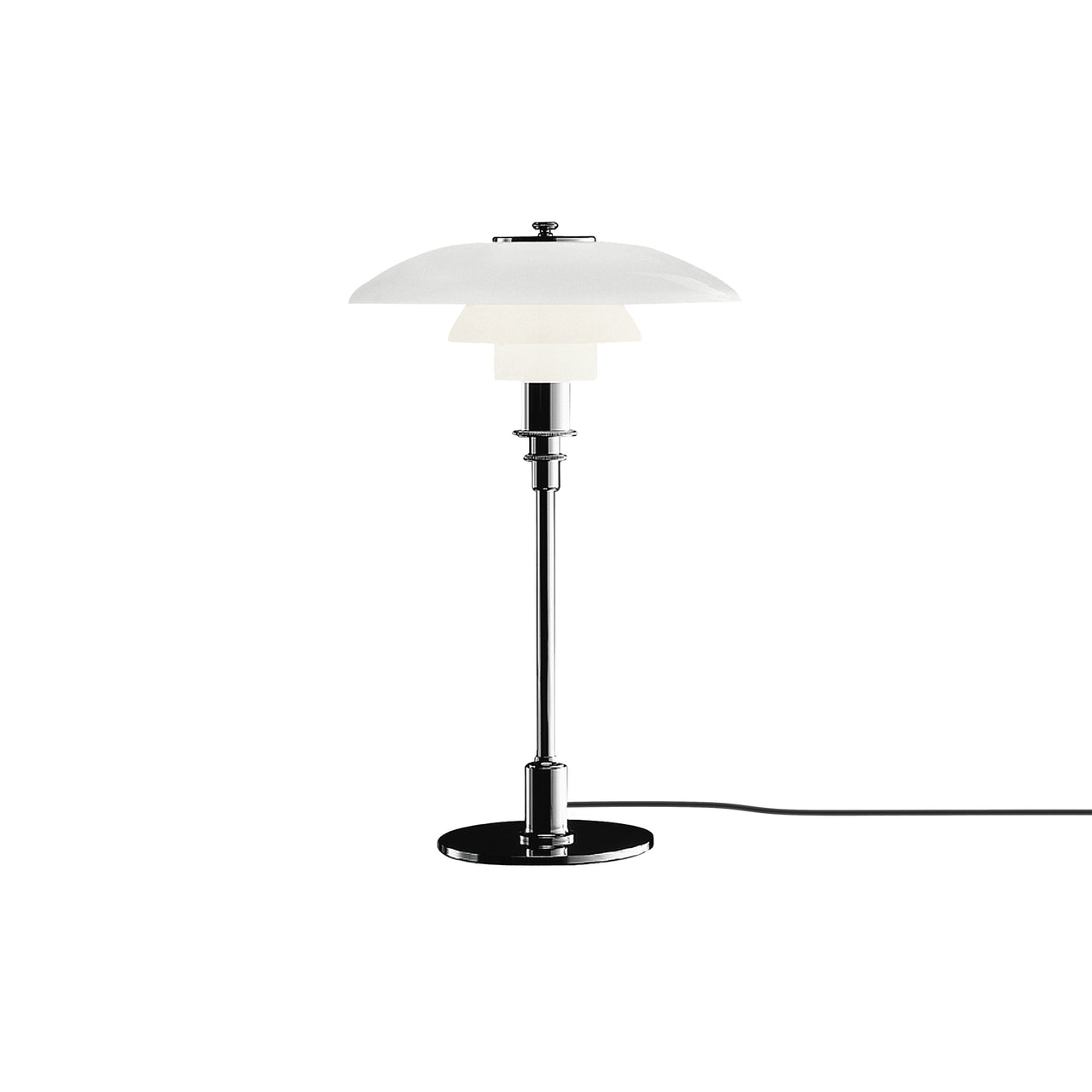 PH 3/2 Table Lamp: White + High Lustre Plated Chrome + Black