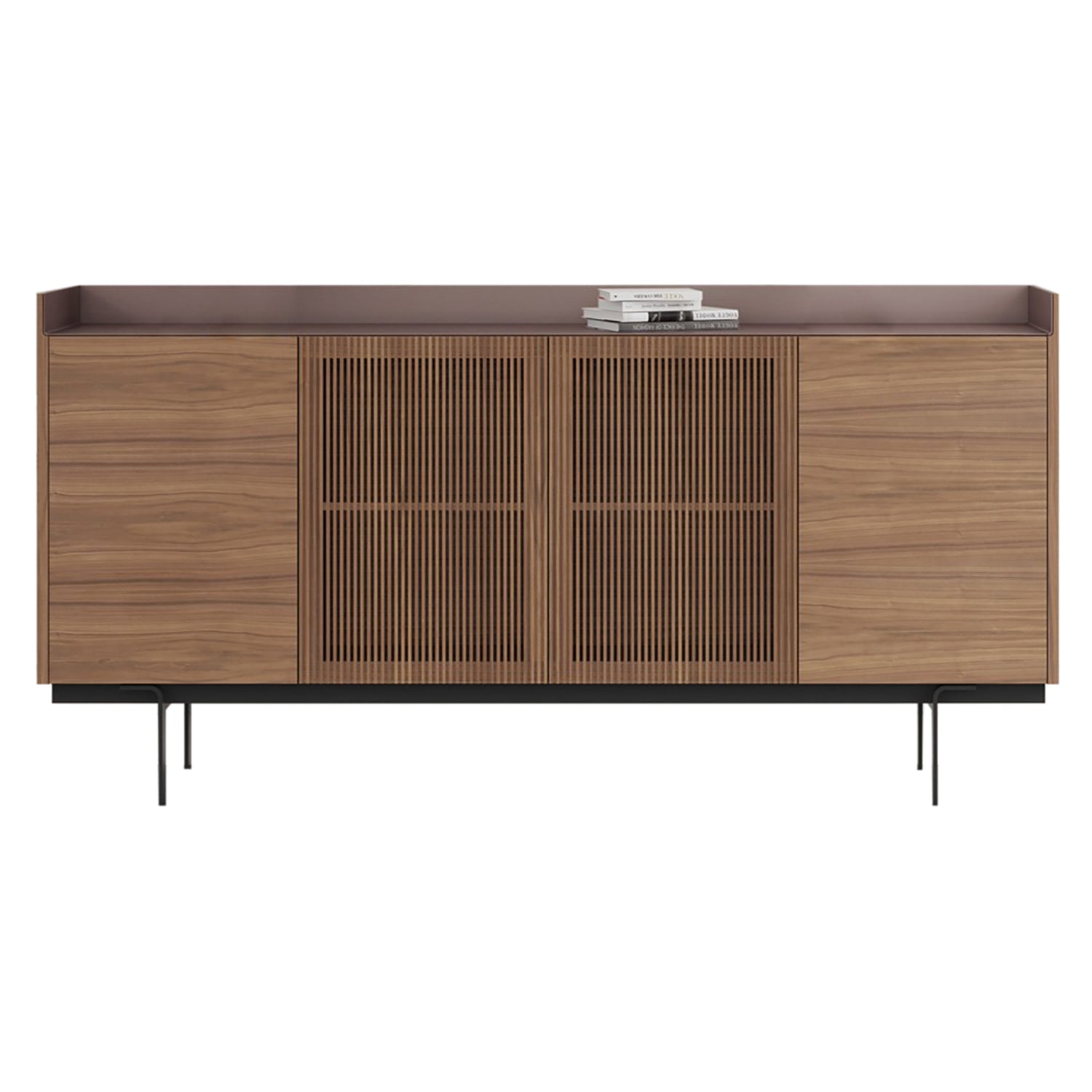 Stockholm STH434 Cupboard: Composition 3 + Walnut Stained Walnut + Anodized Aluminum Pale Rose + Black