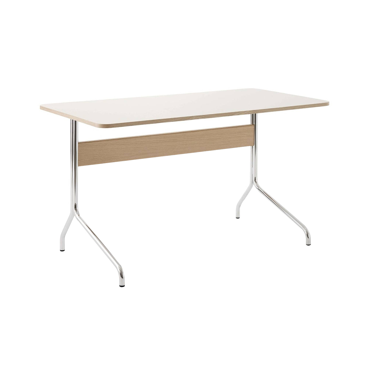 Pavilion Desk AV16 + AV17: Mushroom Linoleum + Lacquered Oak + Chrome + AV16