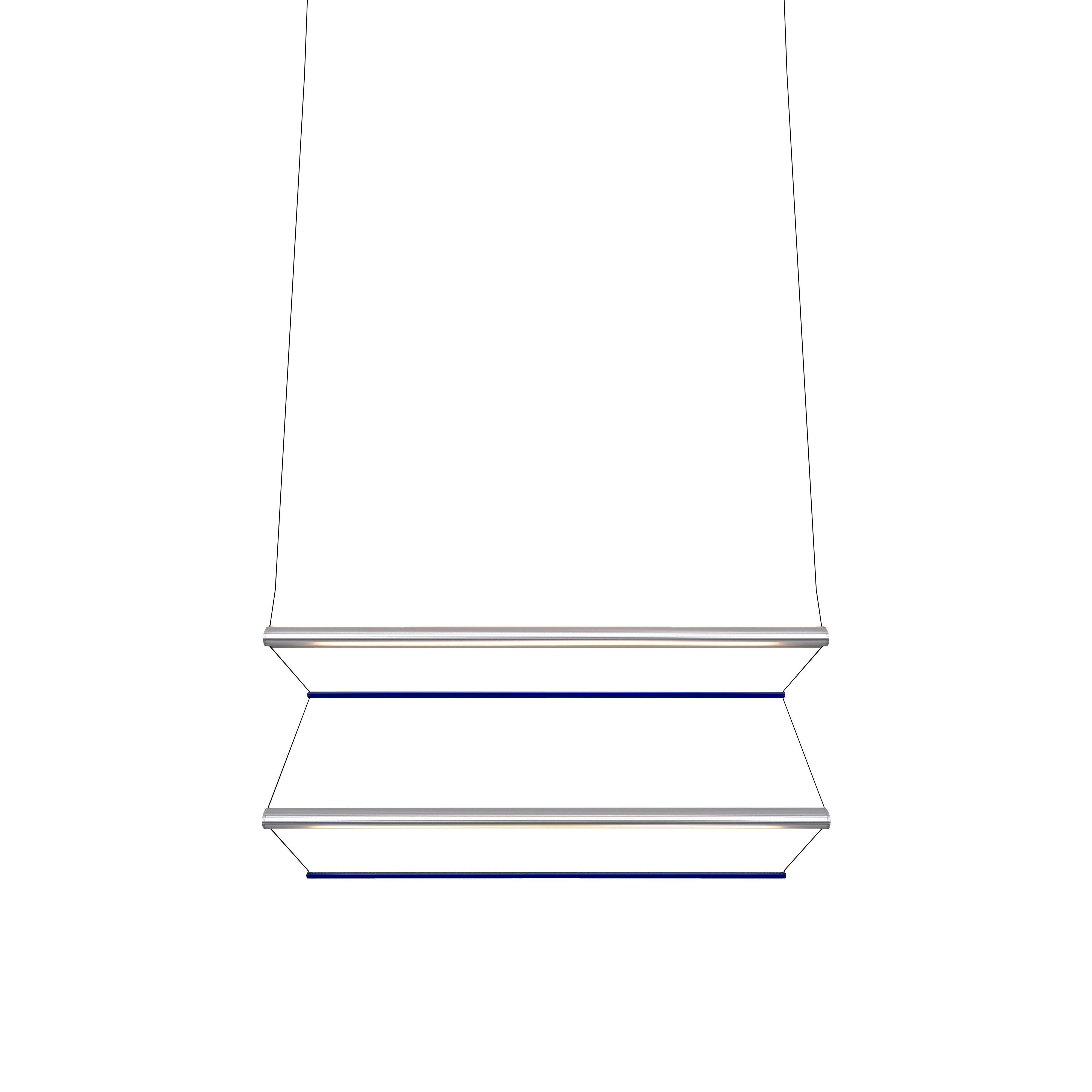 Tier 150 Vertical Pendant Light: 2V + Anodized Silver + Sapphire