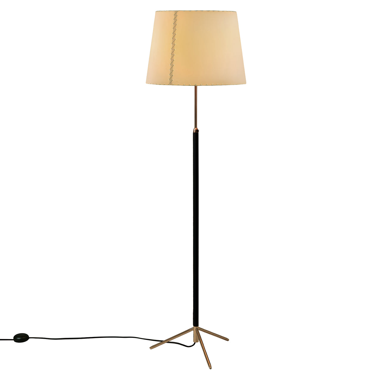 Pie de Salón Floor Lamp: G1 + Polished Brass + Stitched Beige Parchment