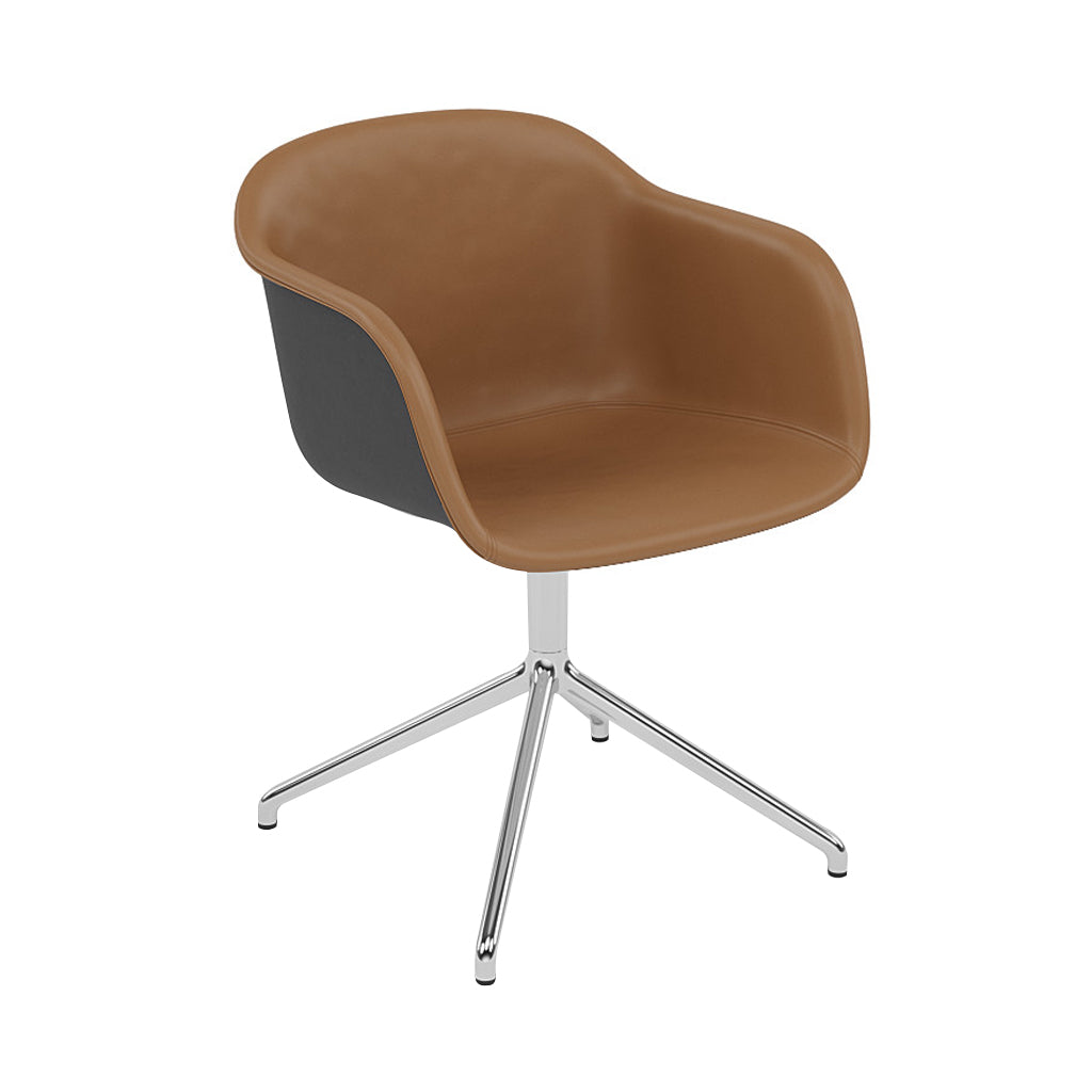 Fiber Armchair Swivel Base with Return: Front Upholstered + Recycled Shell + Polished Aluminum + Black