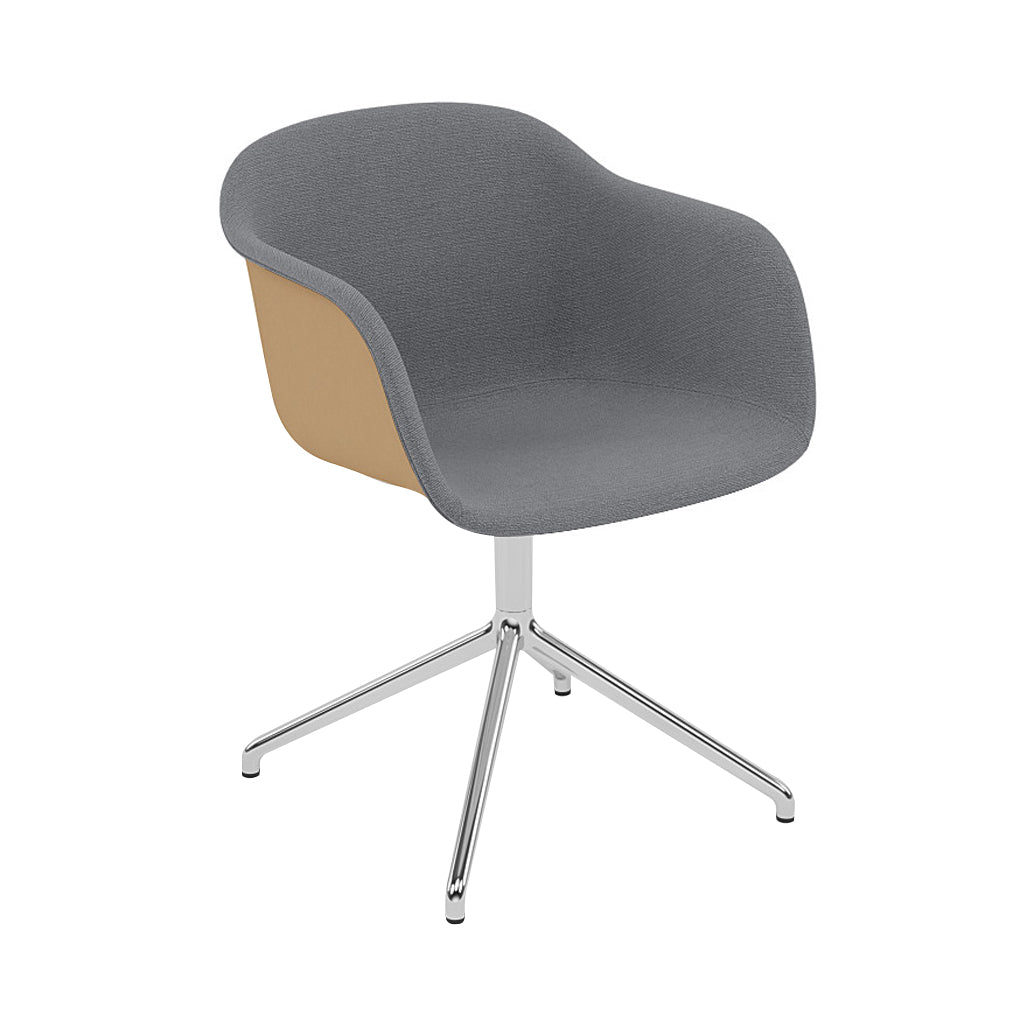 Fiber Armchair Swivel Base with Return: Front Upholstered + Recycled Shell + Polished Aluminum + Ochre