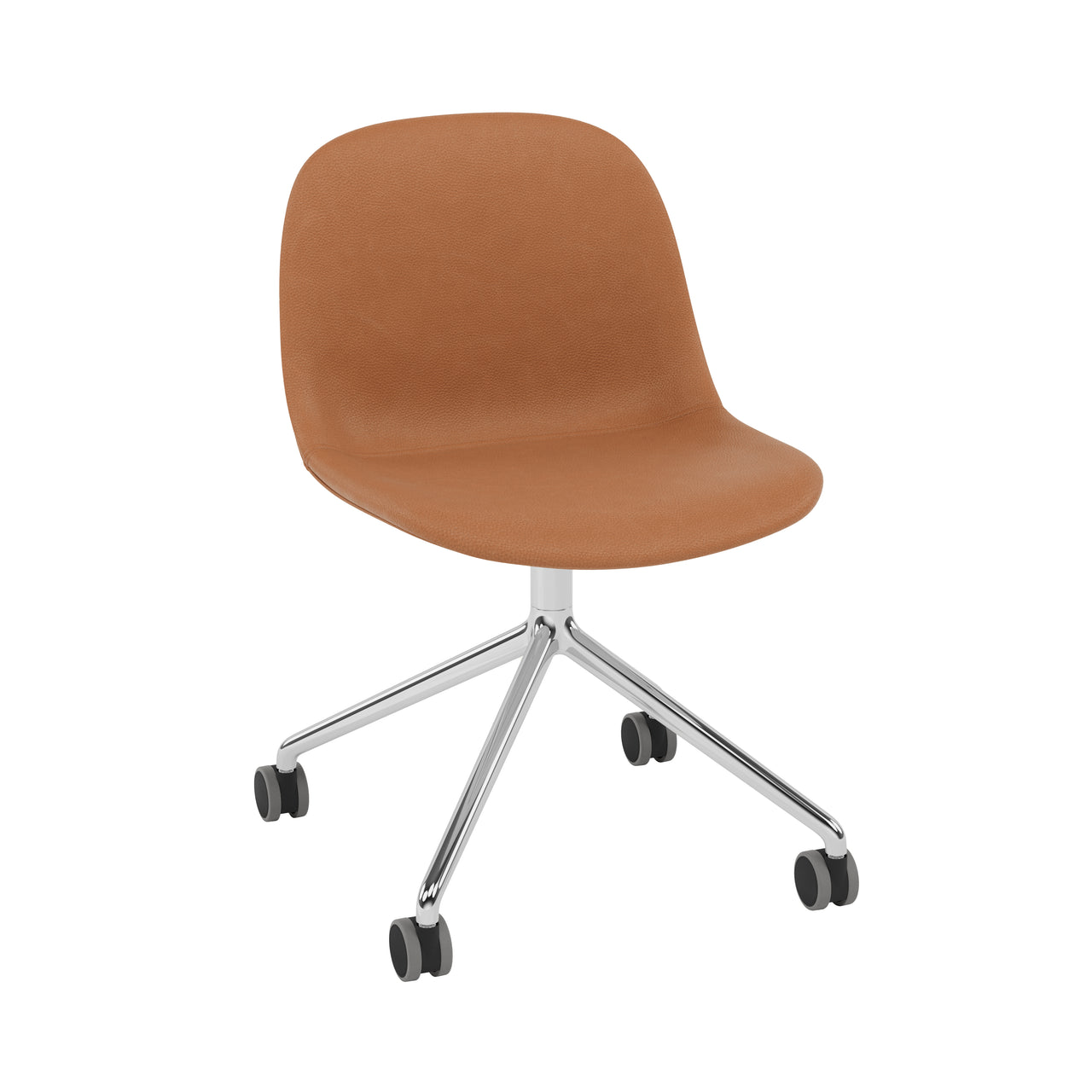 Fiber Side Chair: Swivel Base with Castors + Recycled Shell + Upholstered + Polished Aluminum + Black