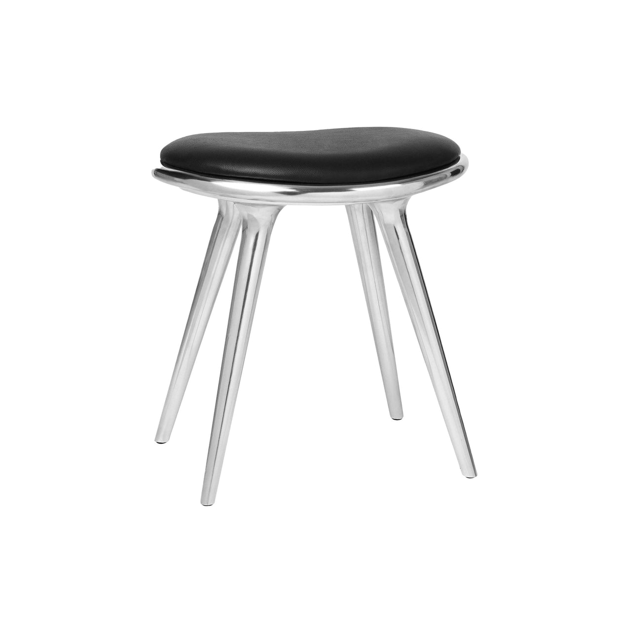 Low Stool: Polished Aluminum + Black Leather