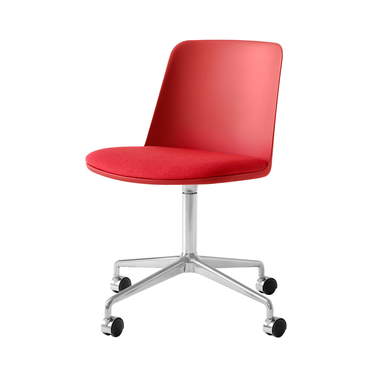 Rely Chair HW22: Polished Aluminum + Vermilion Red