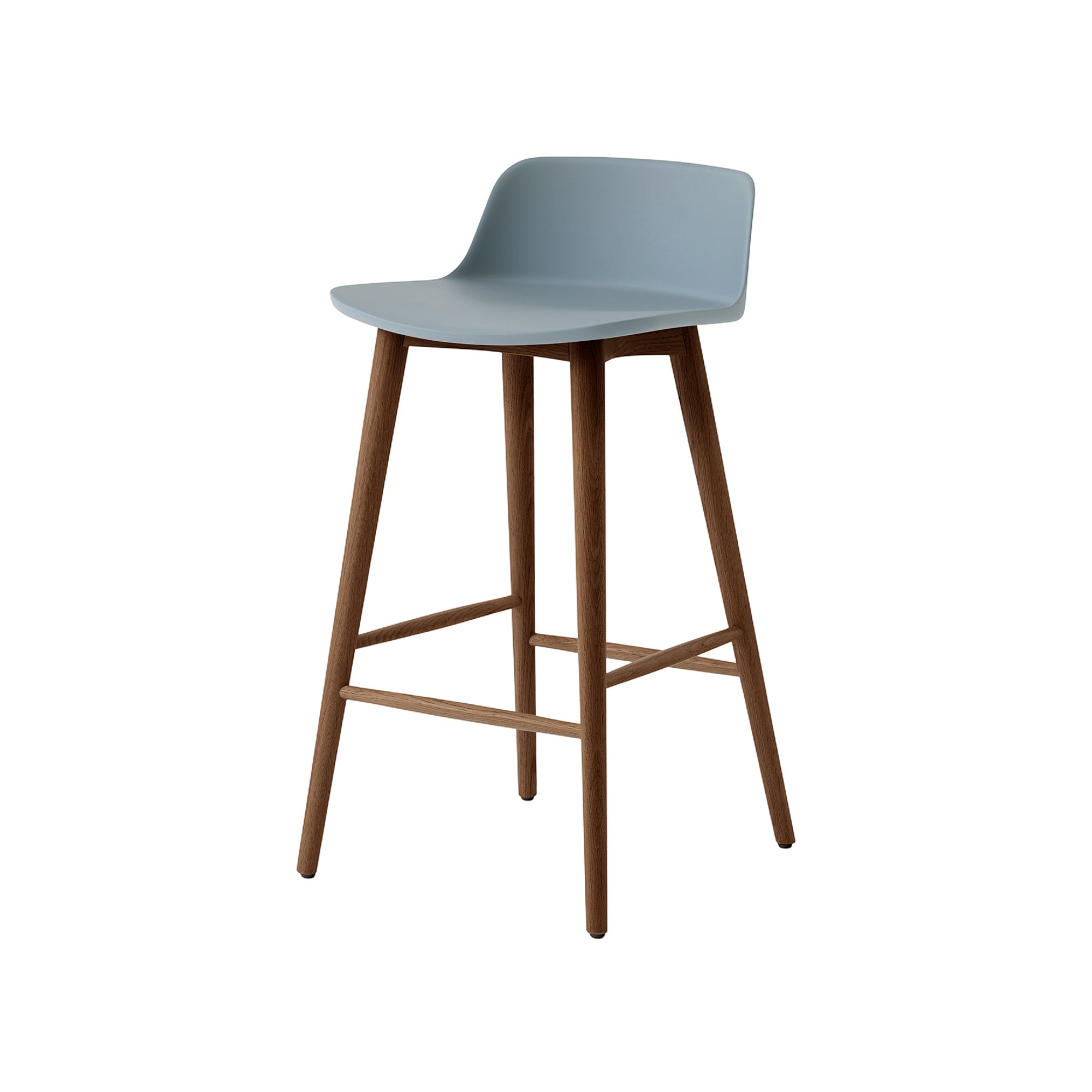 Rely Bar + Counter Low Backrest Chair: HW123 + HW118 + Counter (HW118) + Light Blue + Walnut
