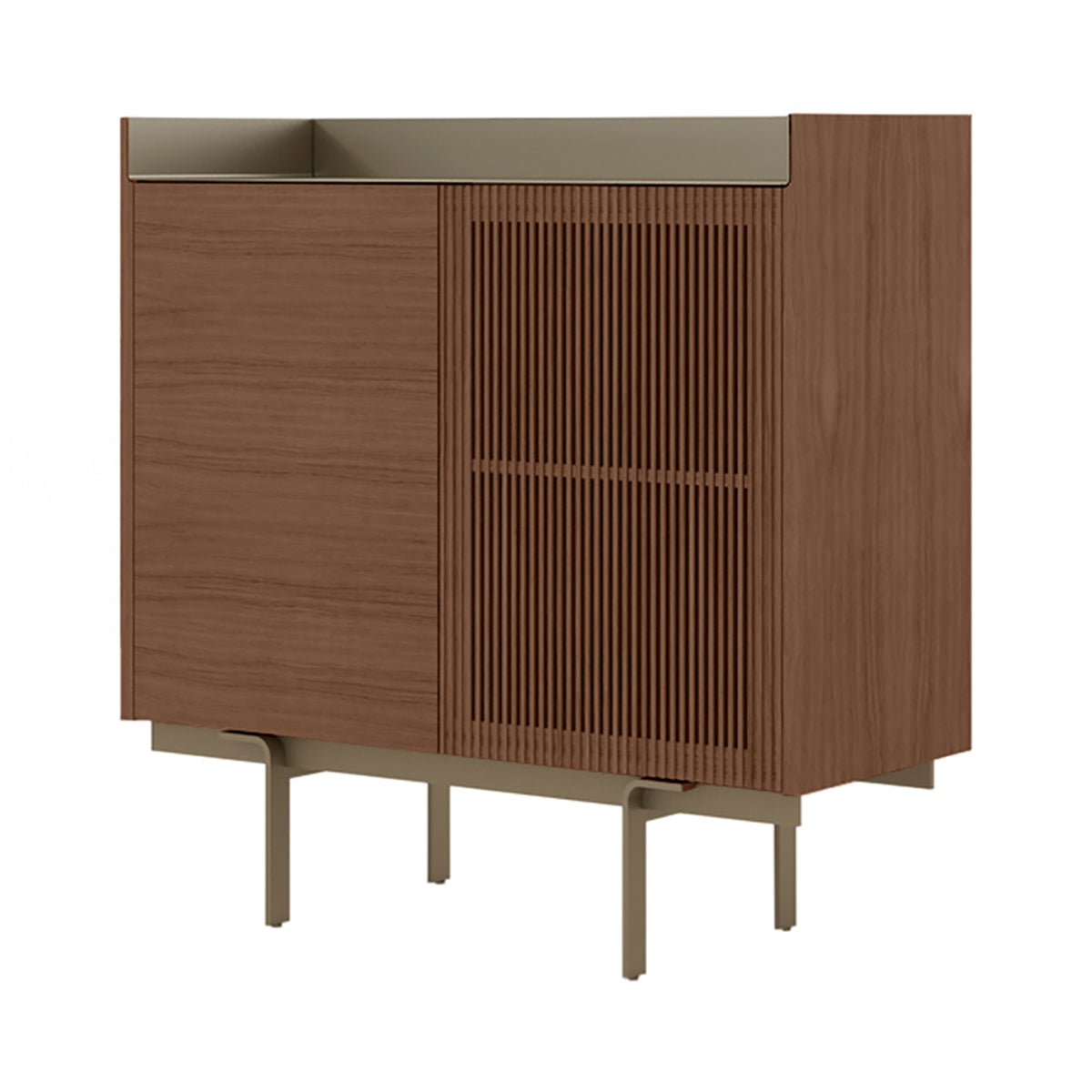 Stockholm STH224 Cupboard: Composition 3 + Walnut Stained Walnut + Anodized Aluminum Bronze + Bronze