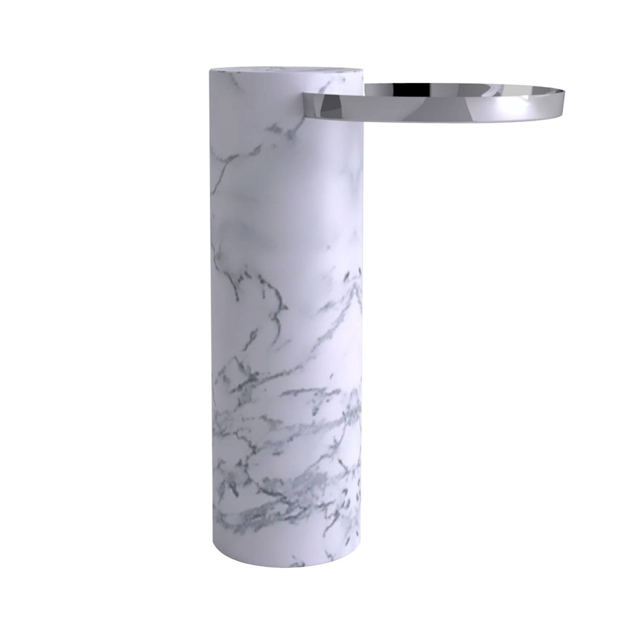 Salute Side Table: High + White Pele de Tigre Marble + Polished  Steel