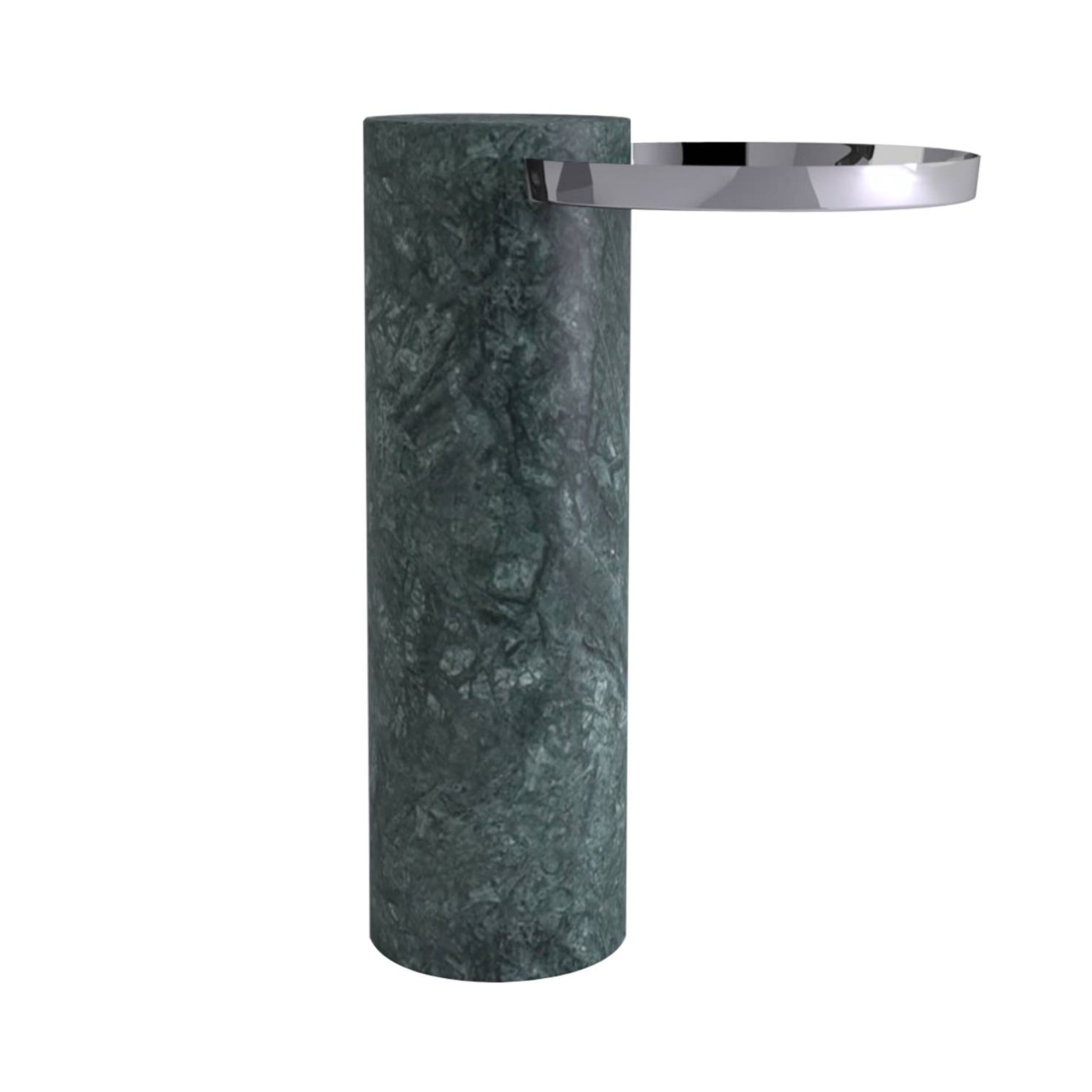 Salute Side Table: High + Indian Green Marble + Polished Steel