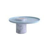 Salute Side Table: Low + White Pele de Tigre Marble + Light Blue