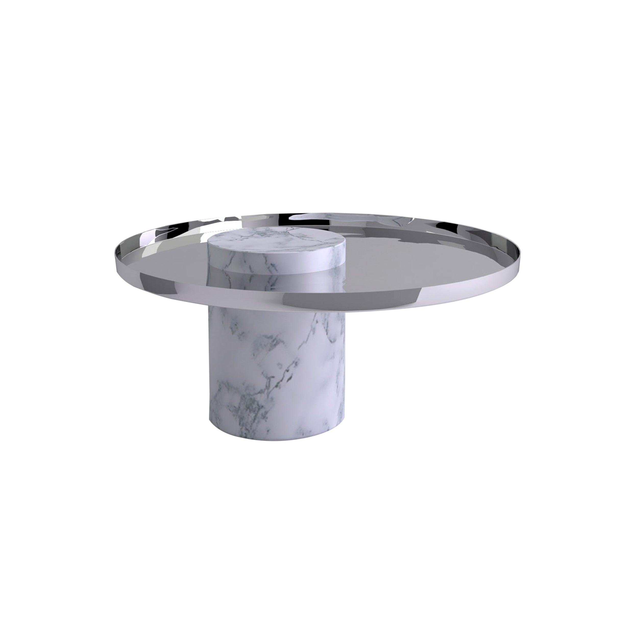 Salute Side Table: Low + White Pele de Tigre Marble + Polished Steel