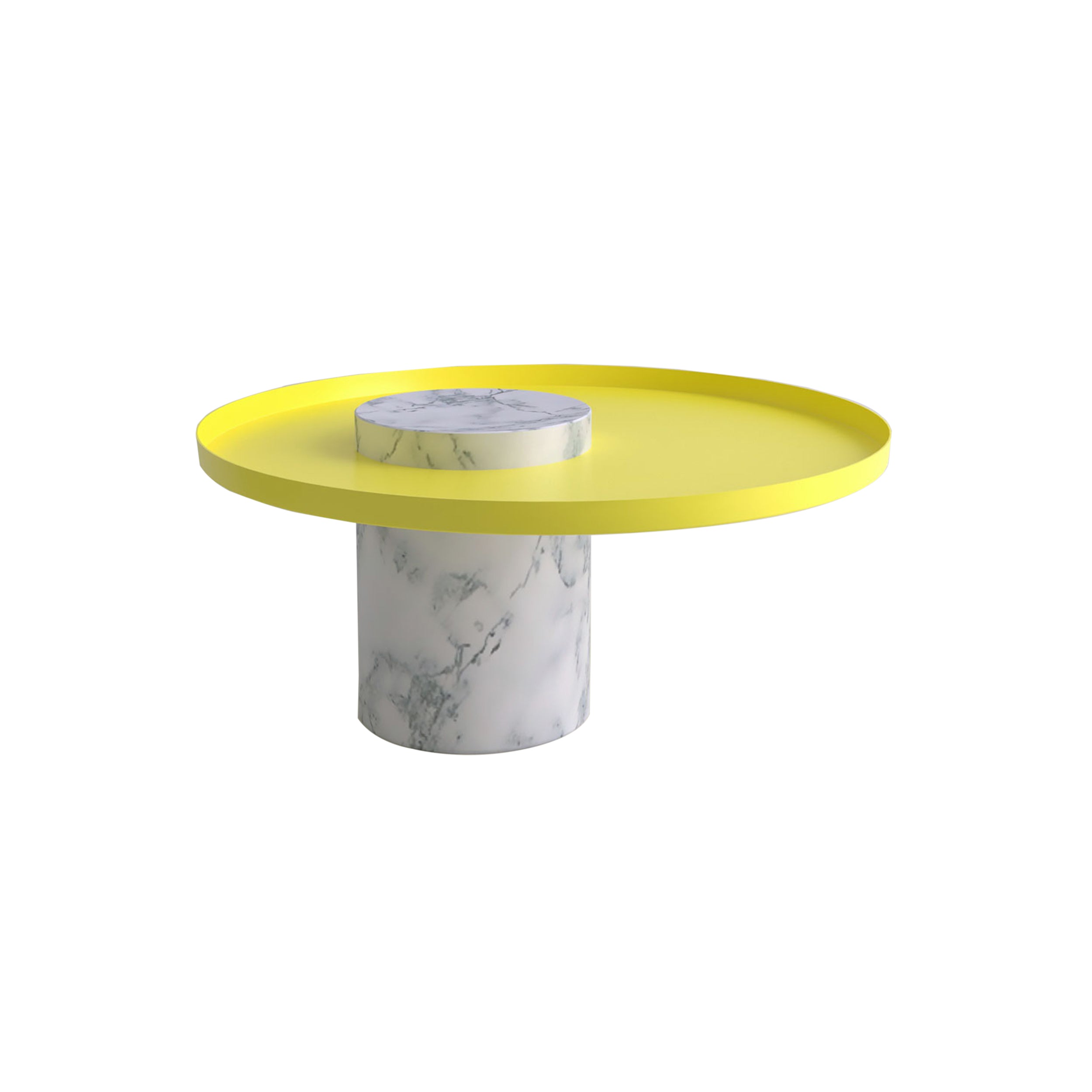 Salute Side Table: Low + White Pele de Tigre Marble + Yellow