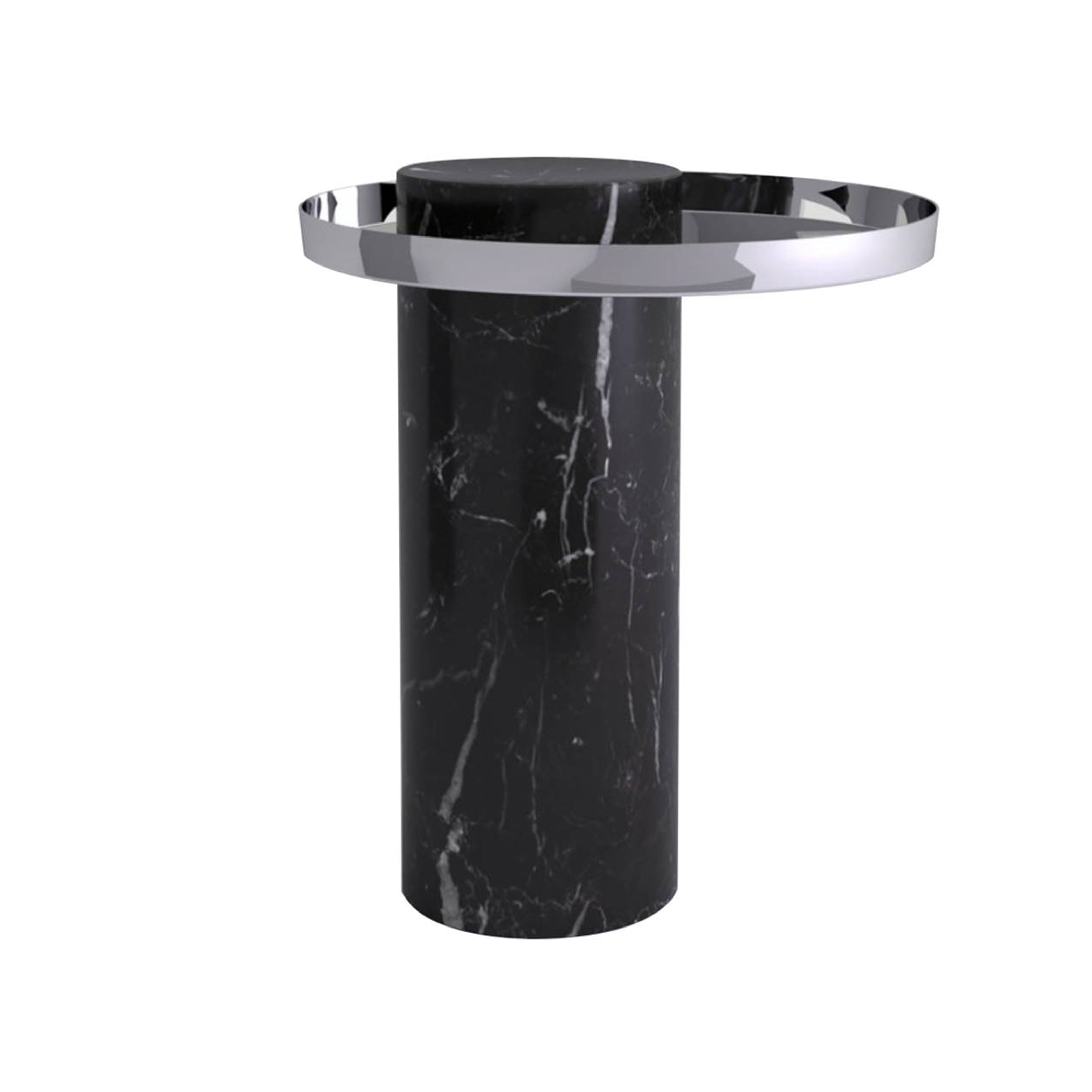 Salute Side Table: Medium + Black Marquina Marble + Polished Steel