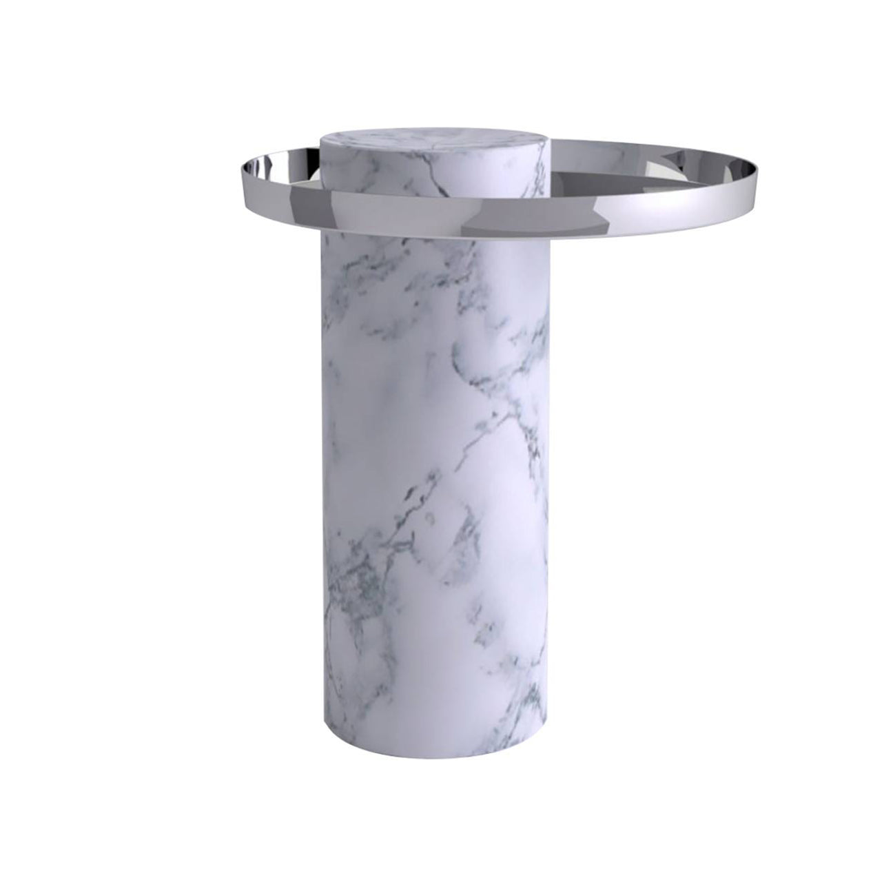 Salute Side Table: Medium + White Pele de Tigre Marble + Polished Steel