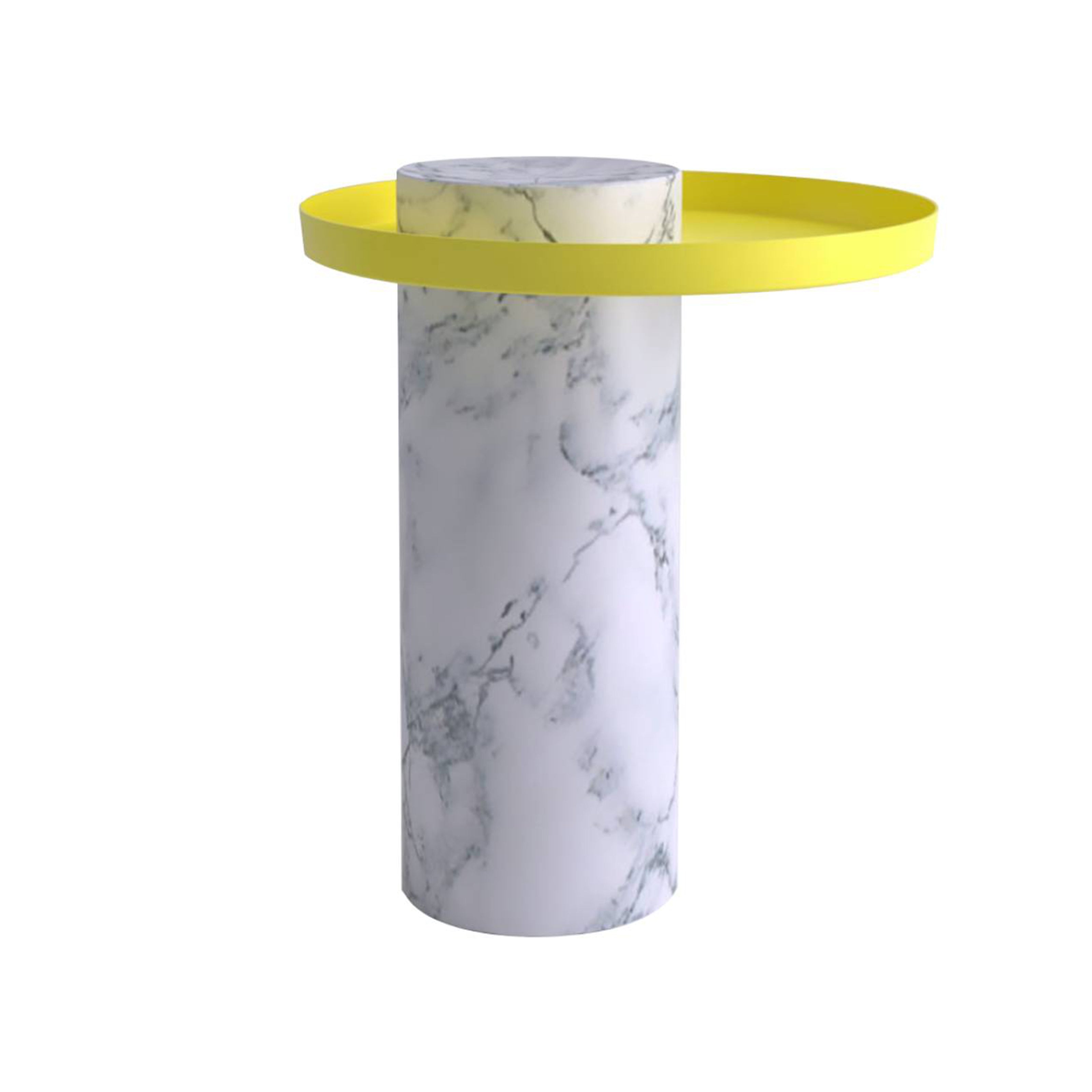 Salute Side Table: Medium + White Pele de Tigre Marble + Yellow