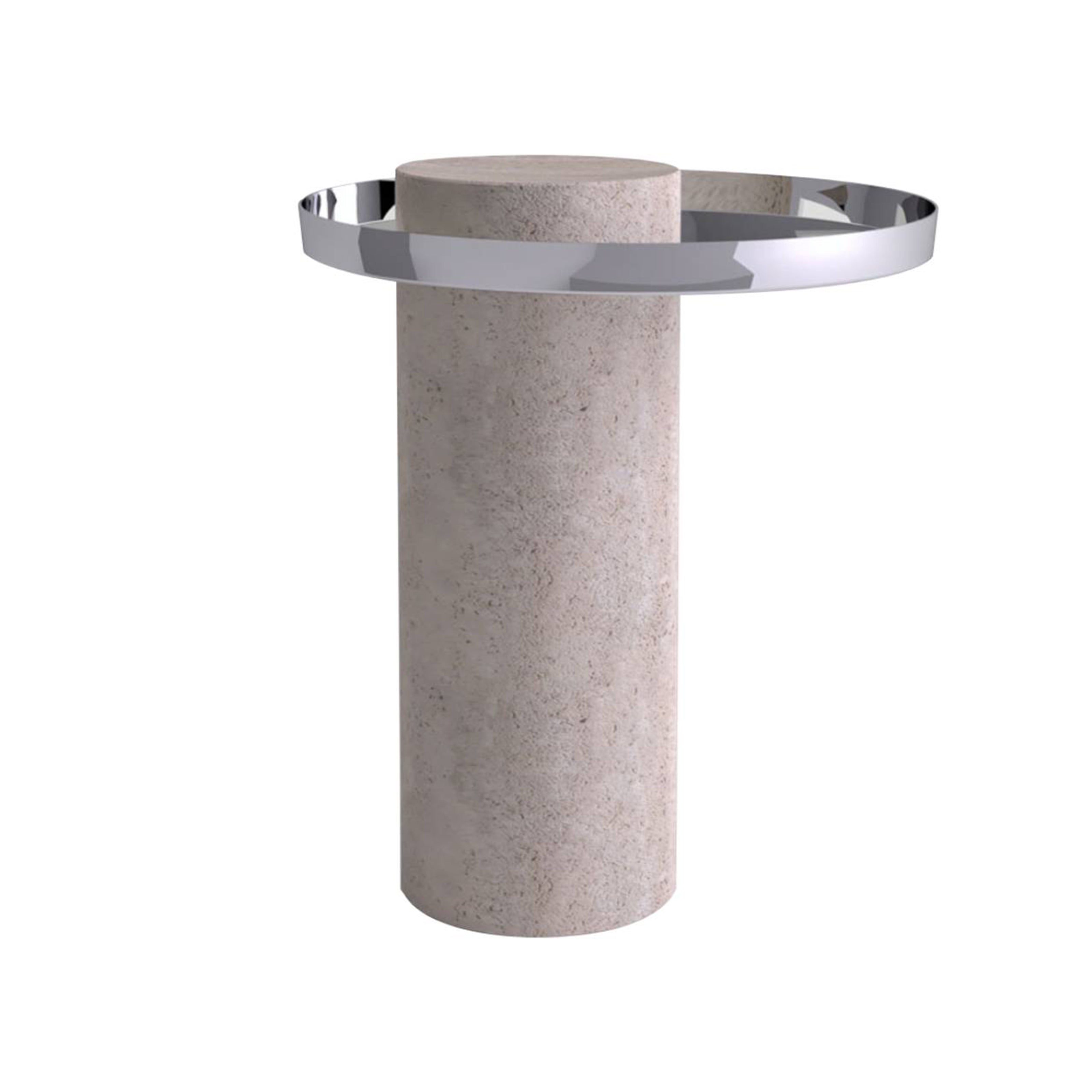 Salute Side Table: Medium + Pink Marble + Polished Steel