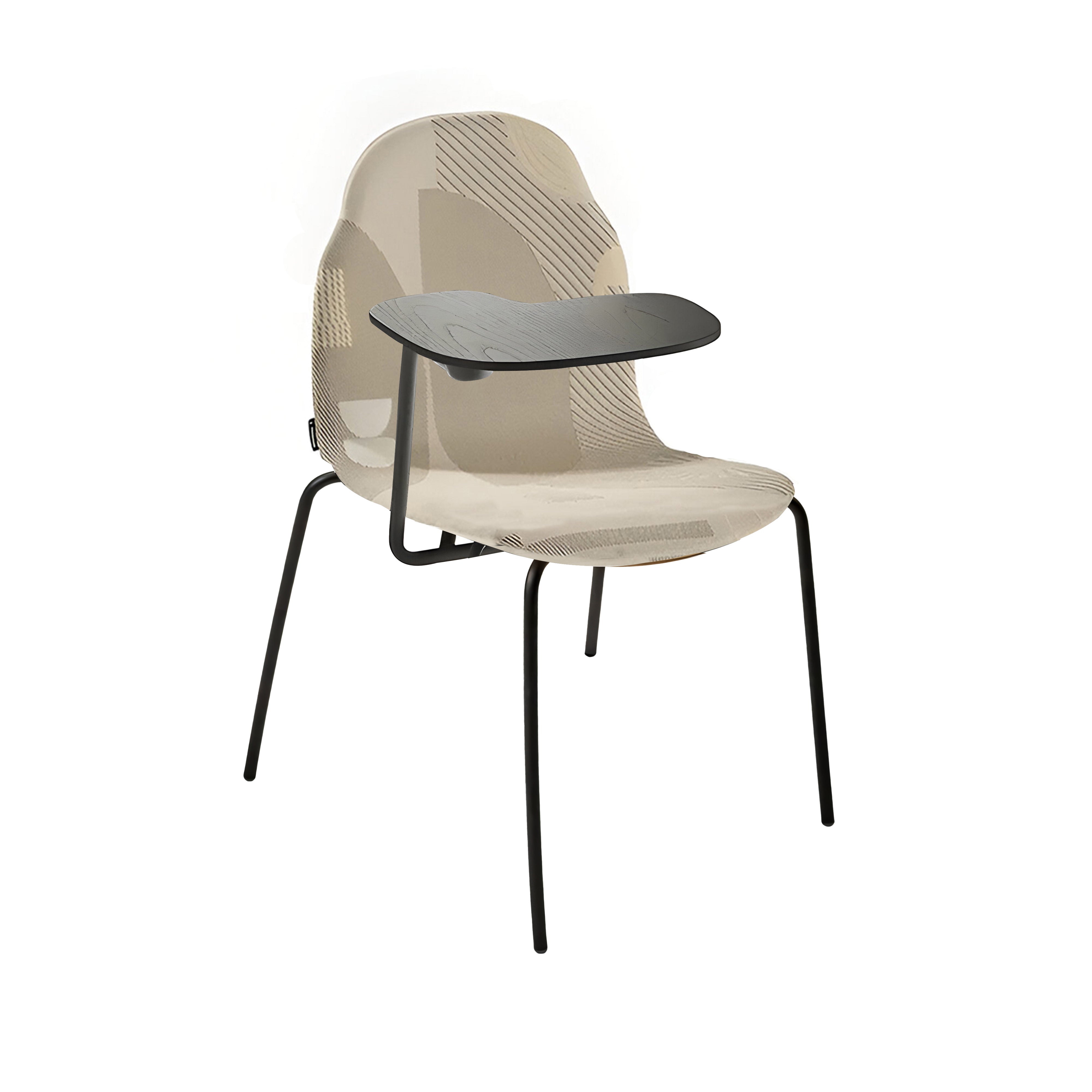 Body Stacking Chair with Writing Tablet: Metal Legs + Upholstered