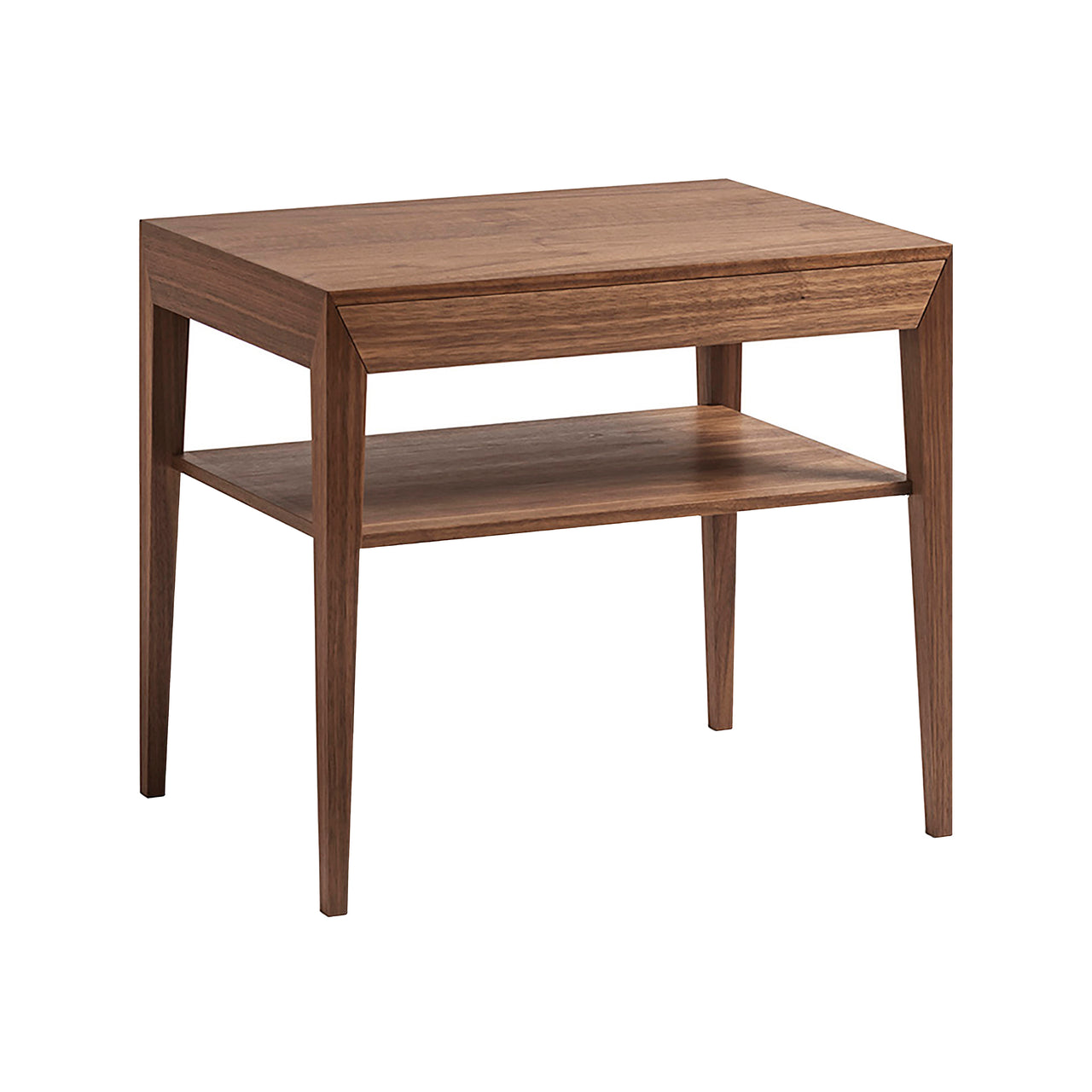 Margrethe Bedside Table: Walnut + With Wood Shelf