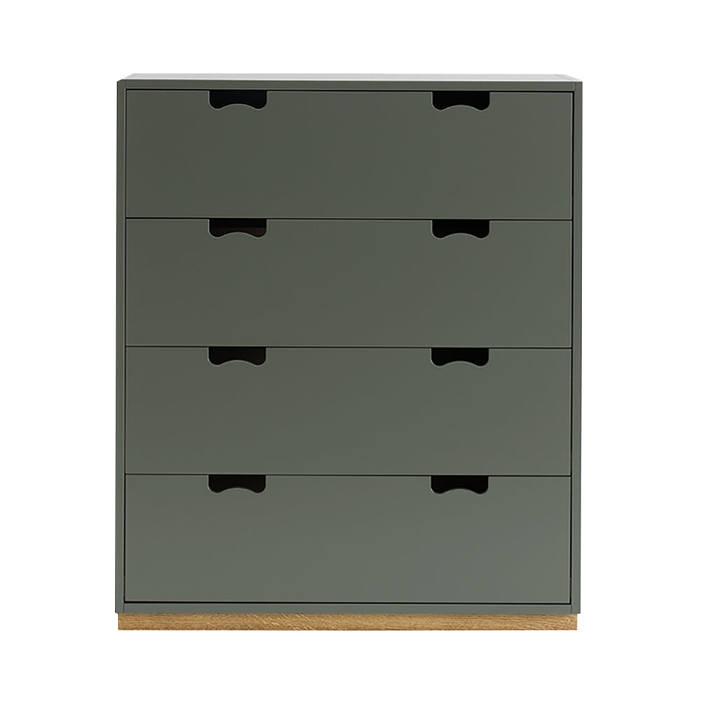 Snow A Storage Unit with Drawers: Green Khaki + Snow A + Natural Oak