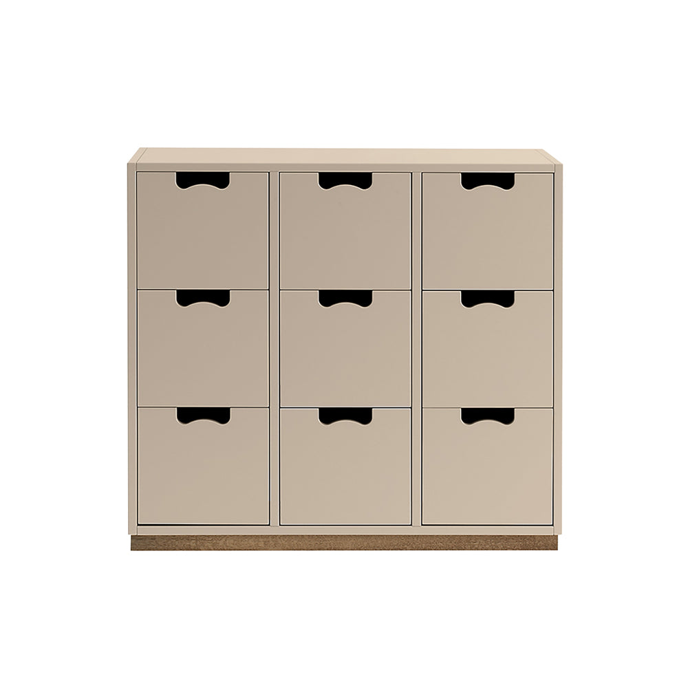 Snow B Storage Unit with Drawers: Dark Sand + Snow B3 + Natural Oak