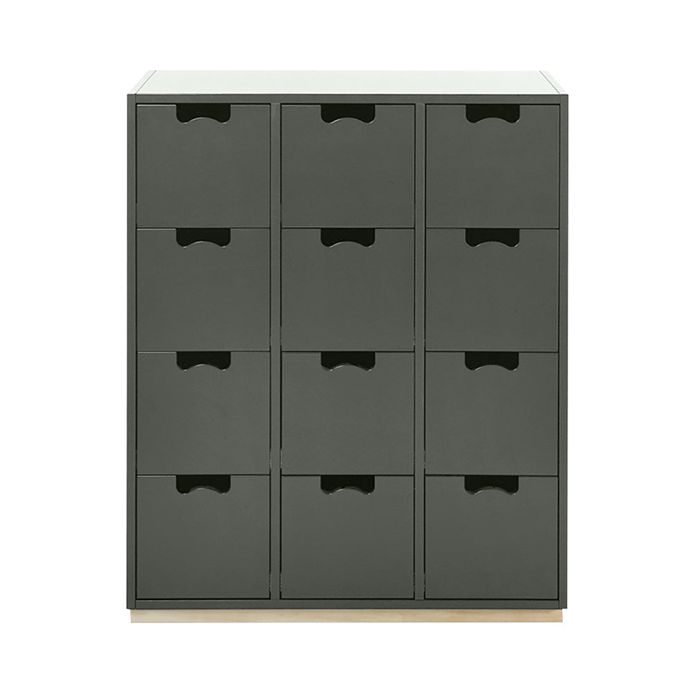 Snow B Storage Unit with Drawers: Green Khaki + Snow B + Natural Oak