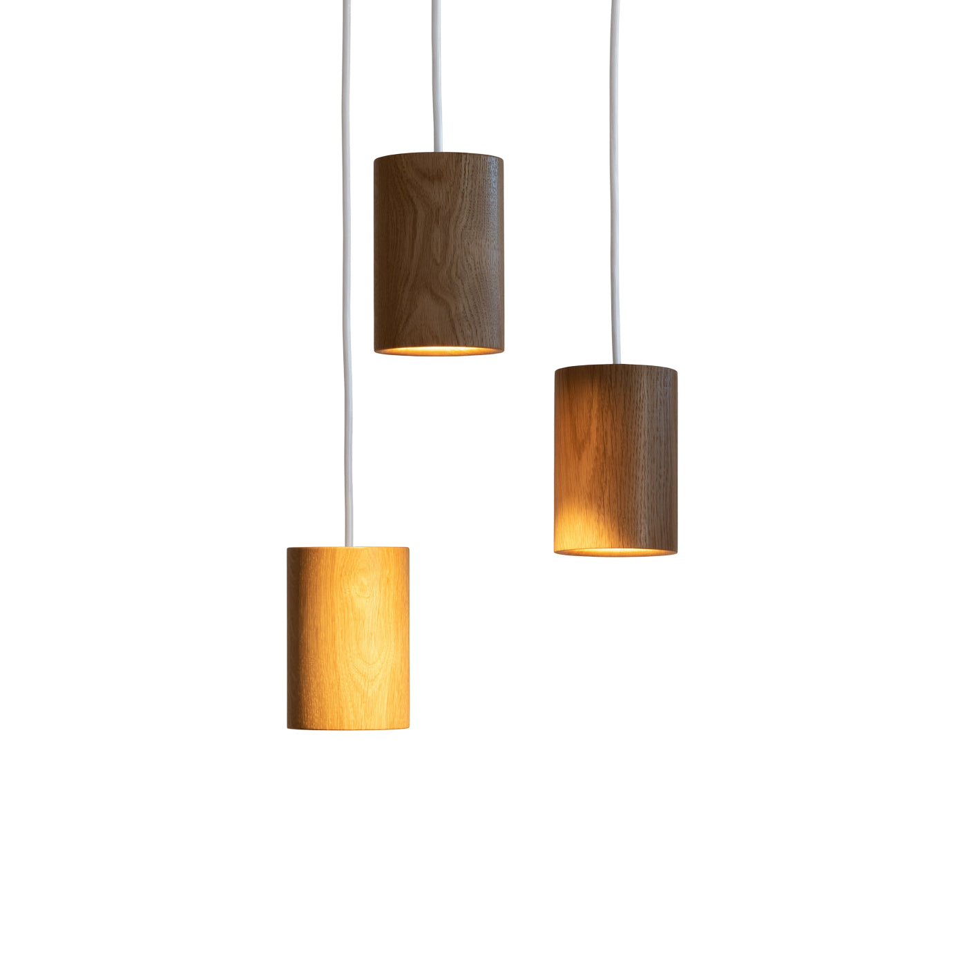 Solid Pendant: 3 + Cylinder + Natural Oak + White