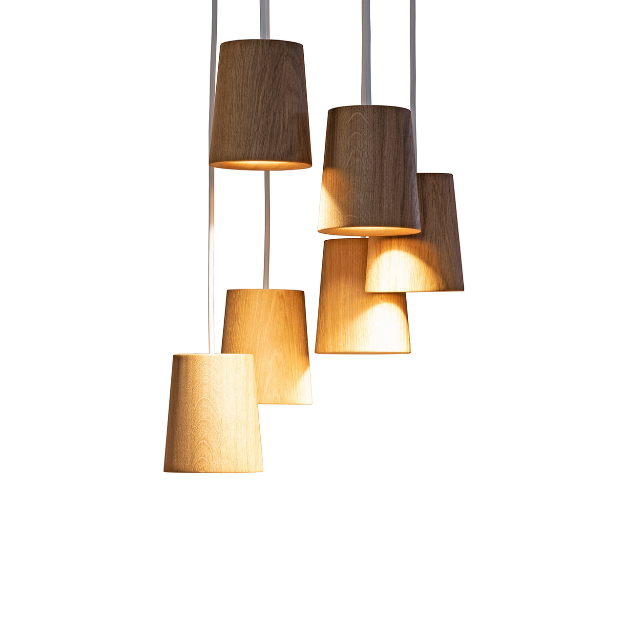 Solid Pendant: 6 + Cone + Natural Oak + White