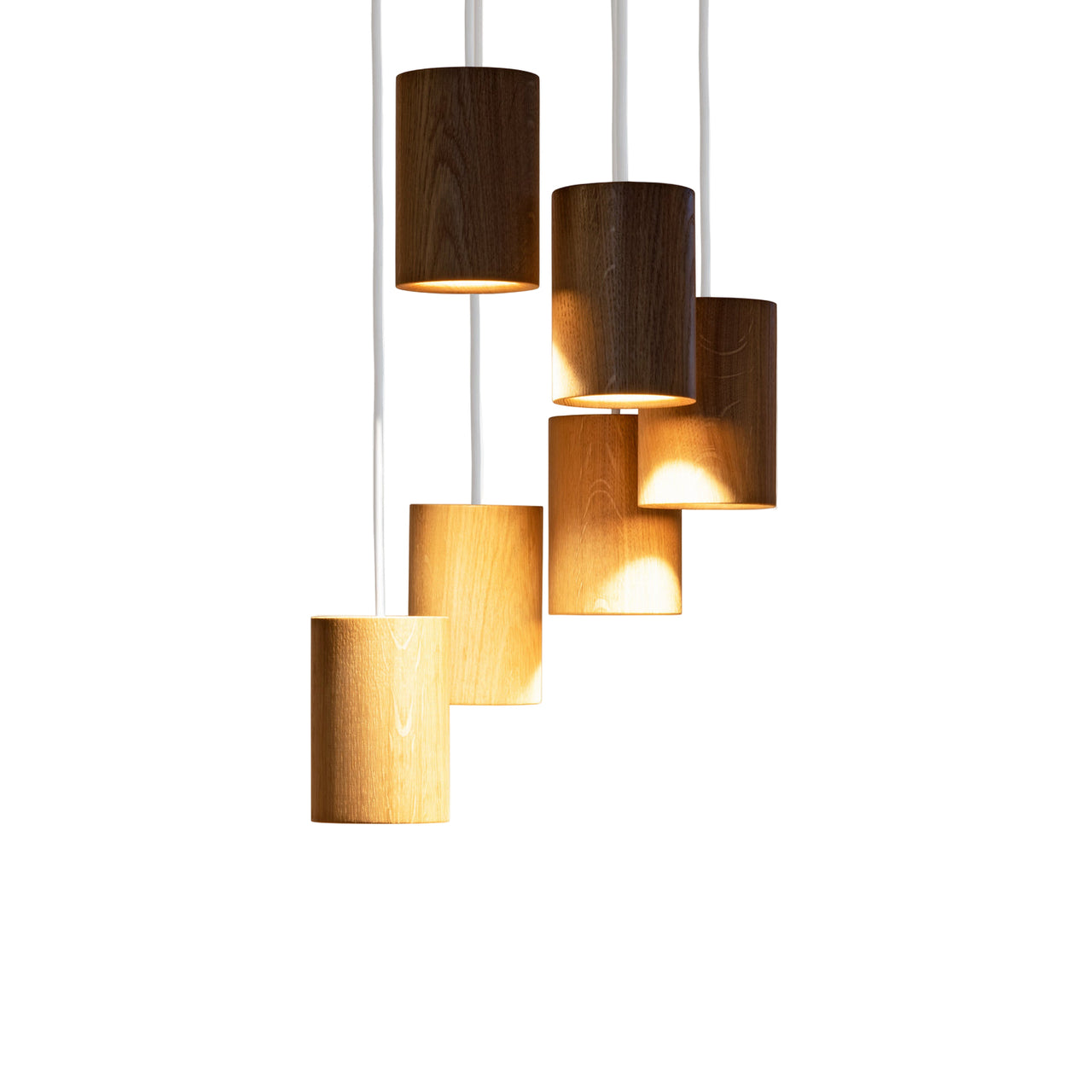 Solid Pendant: 6 + Cylinder + Natural Oak + White