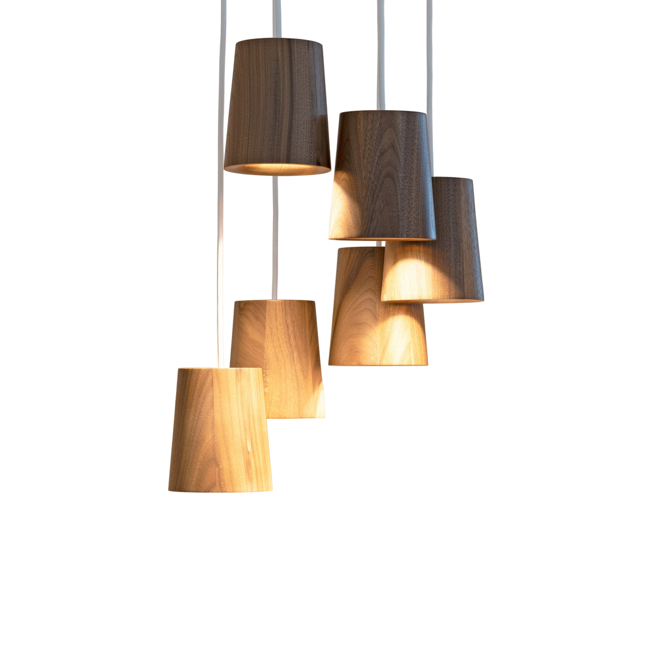 Solid Pendant: 6 + Cone + Natural Oak + White