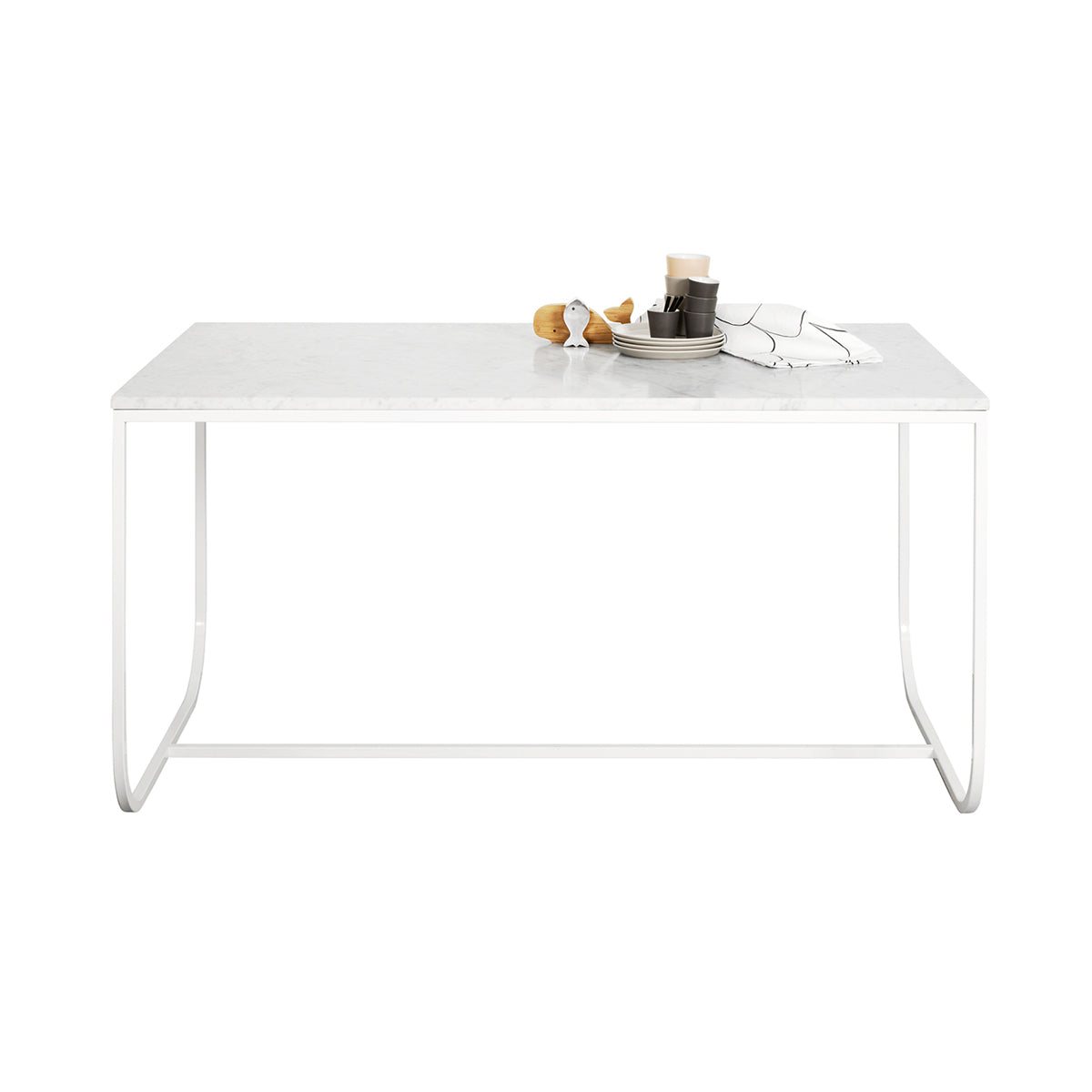 Tati Dining Table: Small + Carrara Marble + White