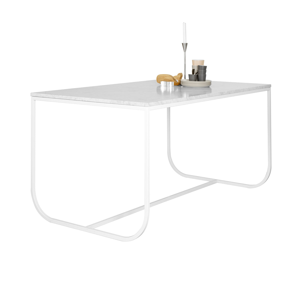 Tati Dining Table: Small + Carrara Marble + White