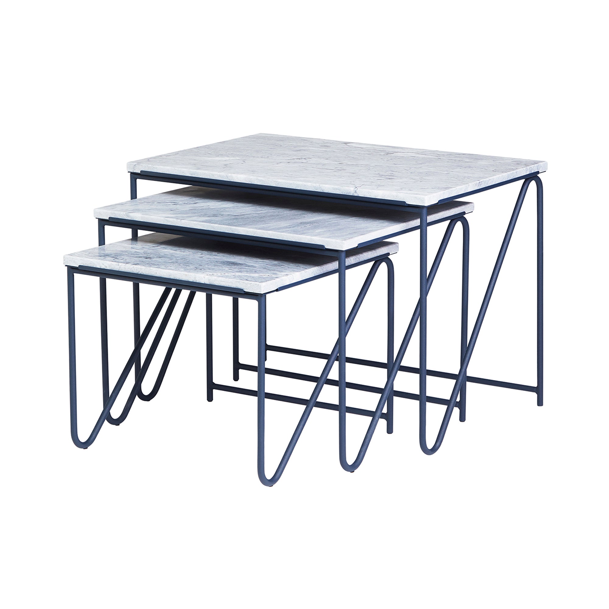 Triptych Nesting Tables: Set of 3 + Grey Marble + Navy Blue