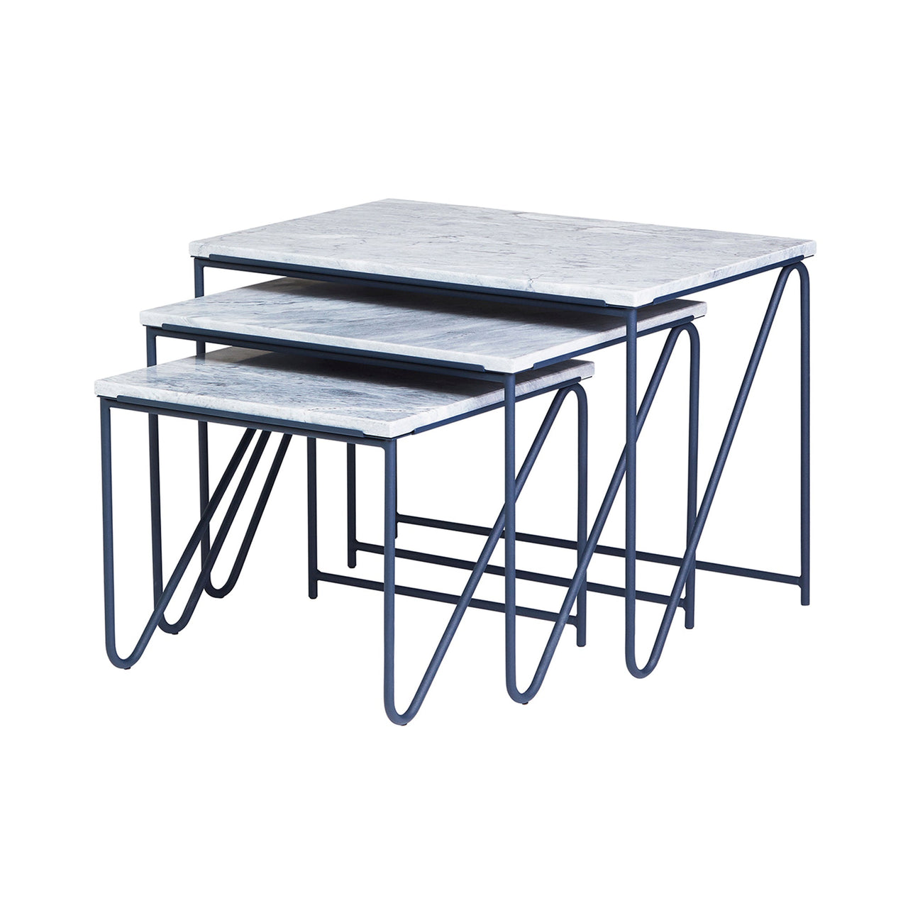Triptych Nesting Tables: Set of 3 + Grey Marble + Navy Blue
