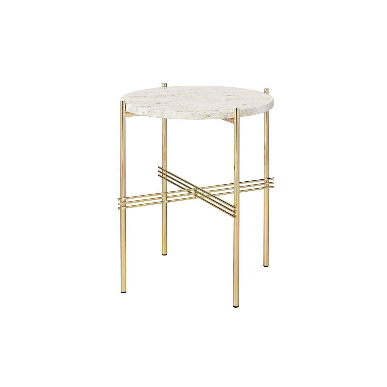 TS Round Side Table: Brass + Neutral White Travertine