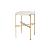 TS Round Side Table: Brass + Neutral White Travertine