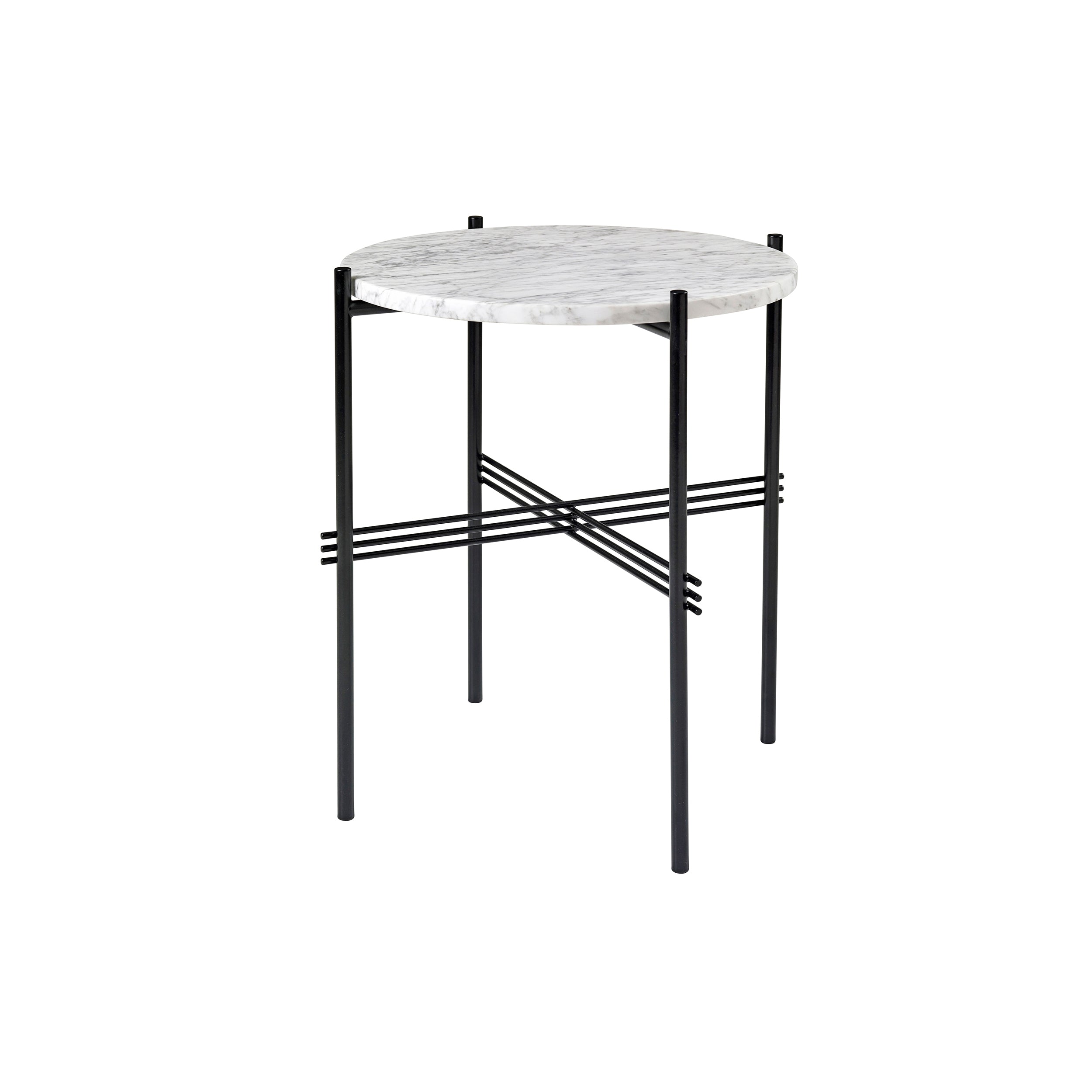 TS Round Side Table: Black + White Carrara Marble