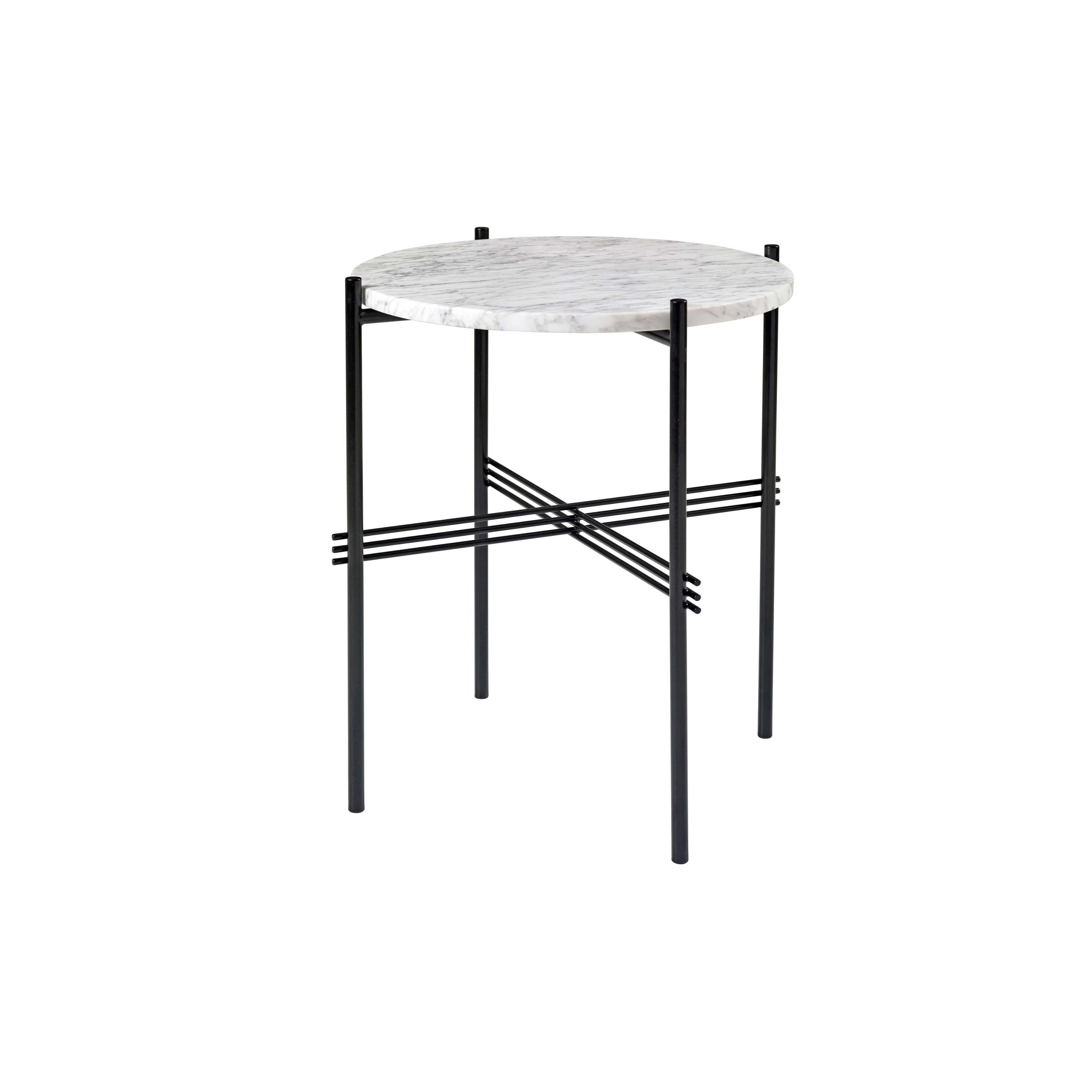 TS Round Side Table: Black + White Carrara Marble