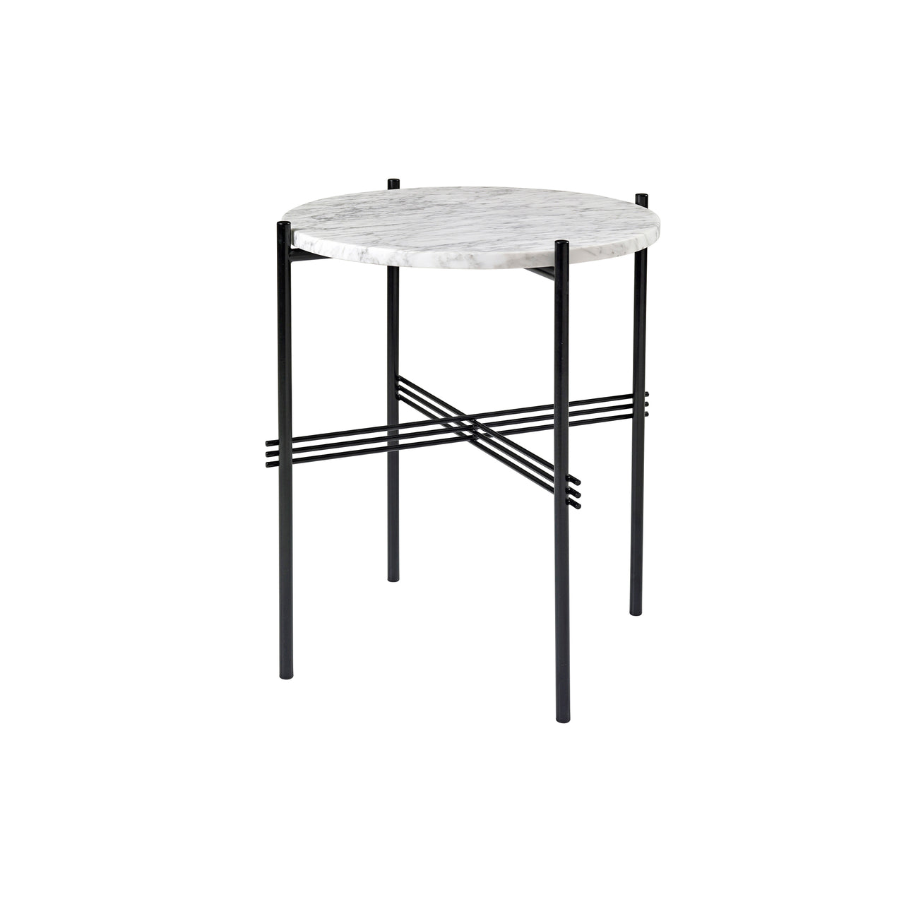 TS Round Side Table: Black + White Carrara Marble