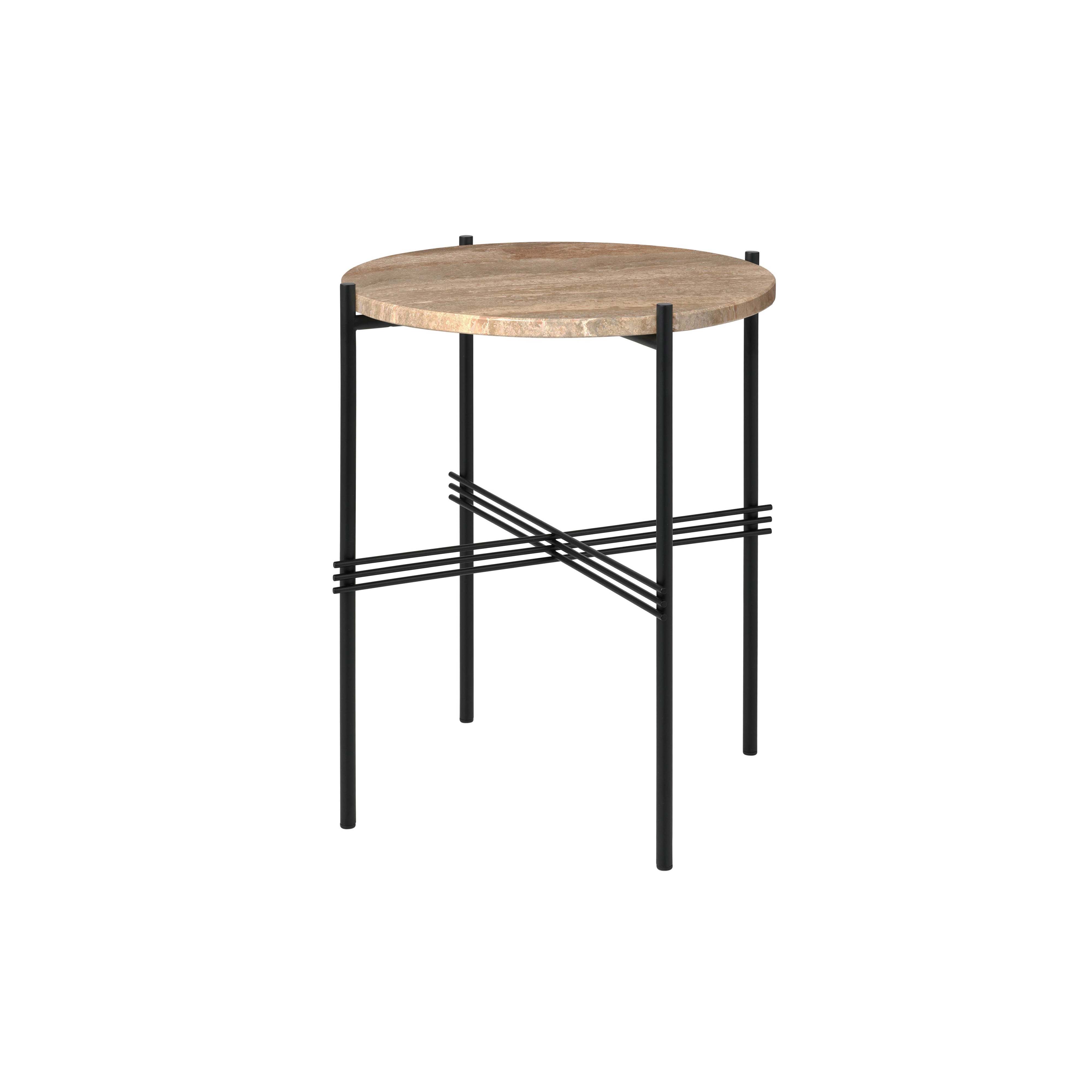 TS Round Side Table: Black + Warm Taupe Travertine