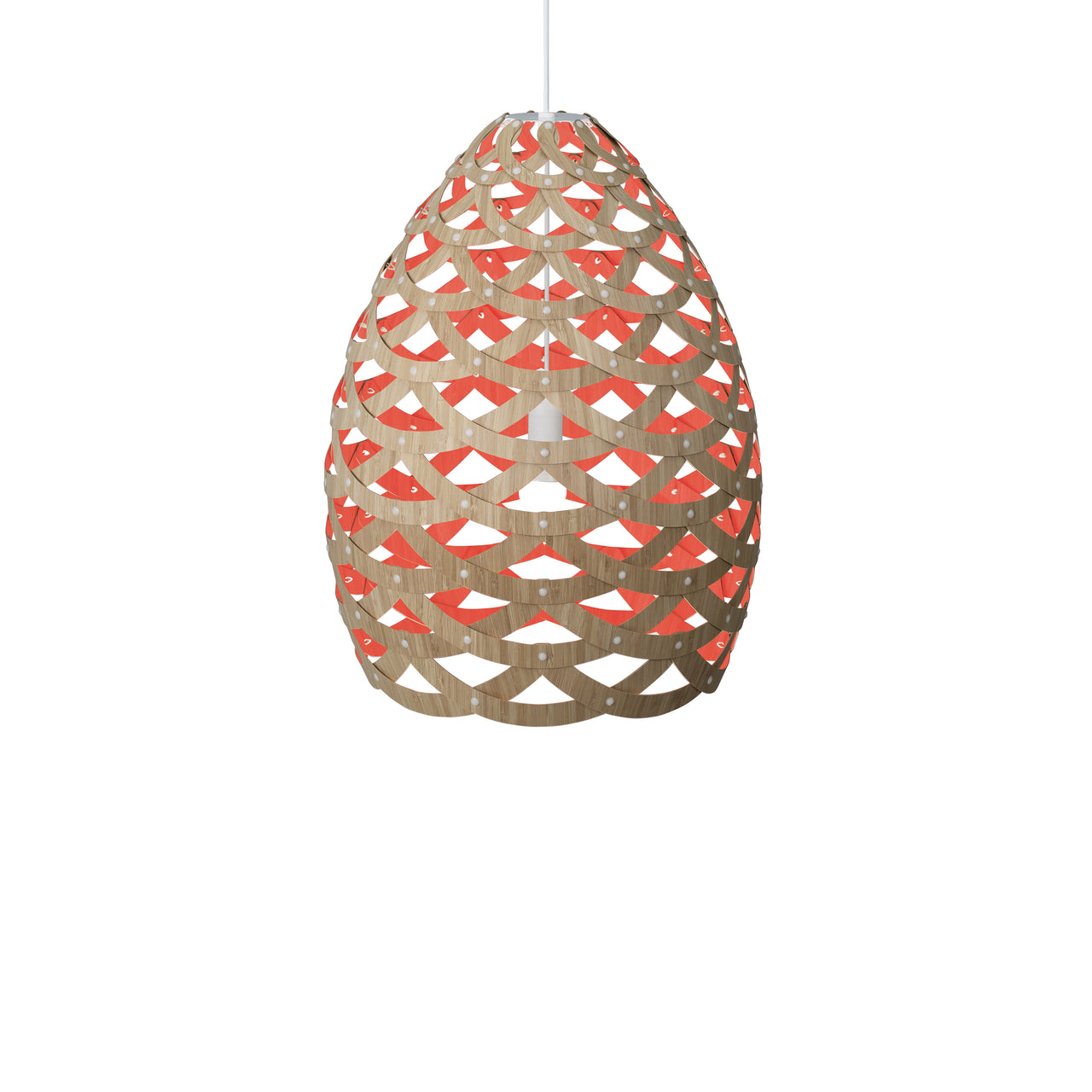Tūī Pendant Light: Large + Bamboo + Red + White