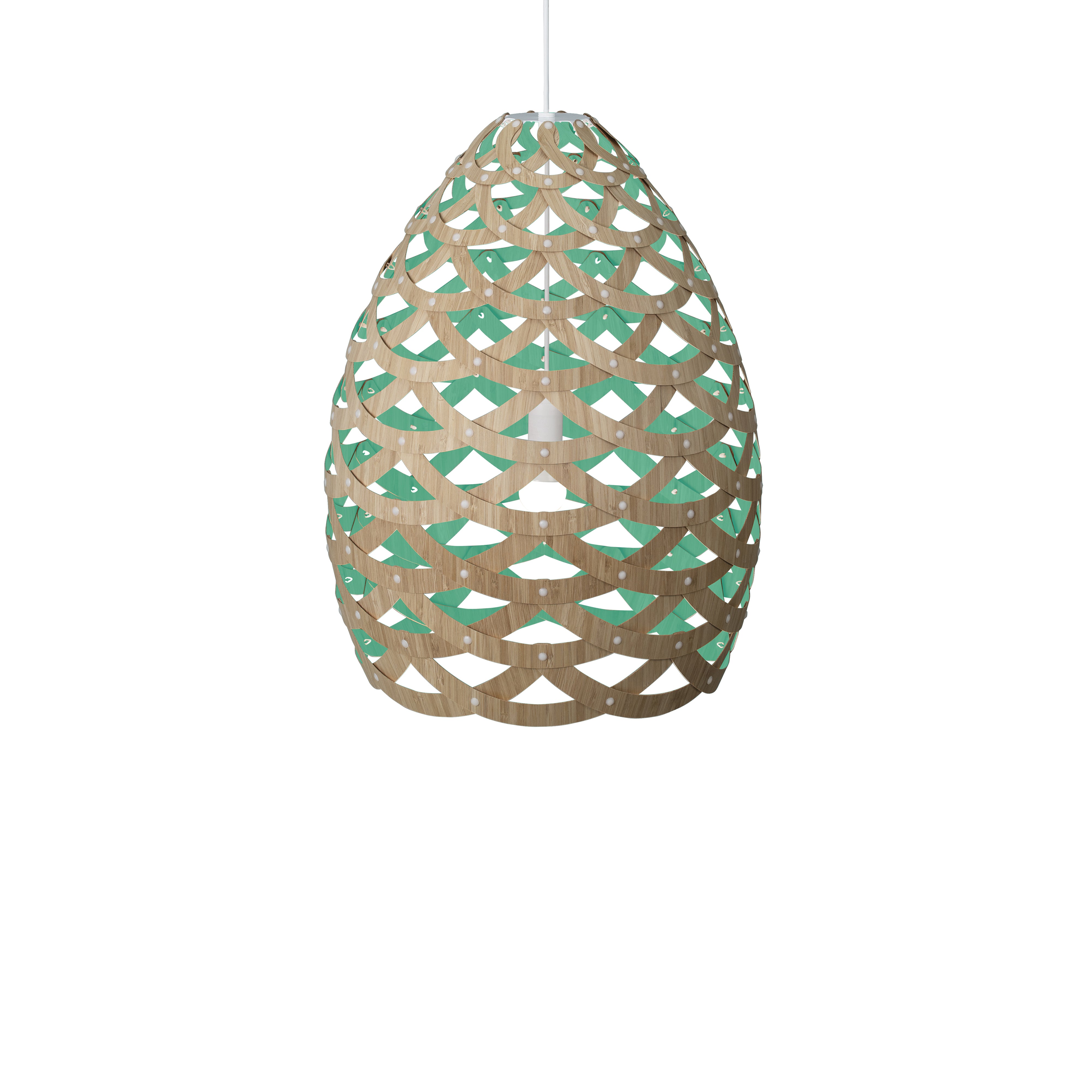 Tūī Pendant Light: Large + Bamboo + Aqua + White