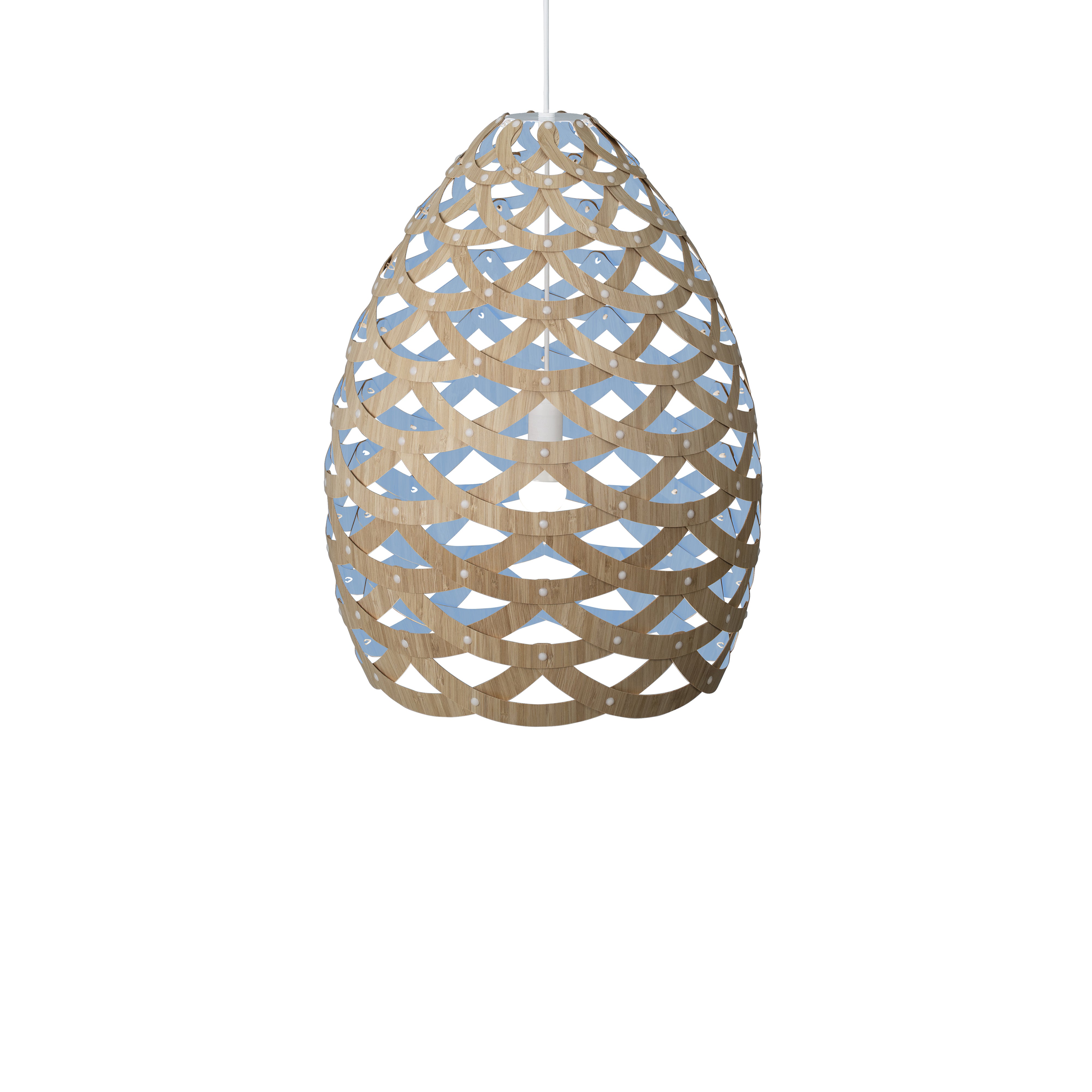 Tūī Pendant Light: Large + Bamboo + Blue + White